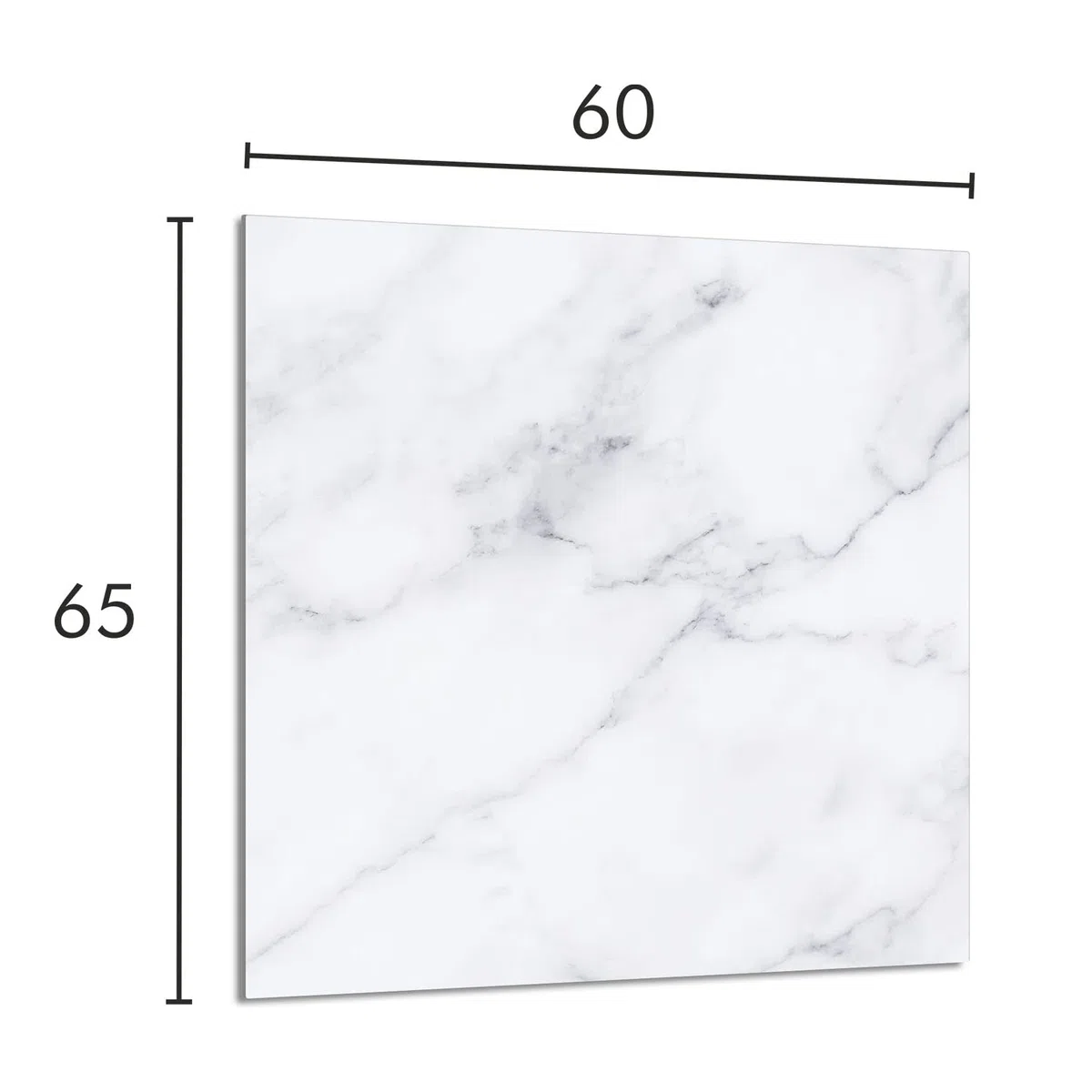 Protection anti-éclaboussures en verre trempé 60 x 65 cm – Verre décoratif avec ruban adhésif – Paroi arrière en verre pour cuisine - Plaque de protection induction, Marbre Blanc