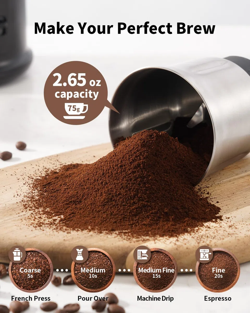 SHARDOR - Moulin à café électrique One Touch avec épices, herbes pour grains de café, épices et graines avec 1 bol amovible en acier inoxydable, broyeur sec, noir