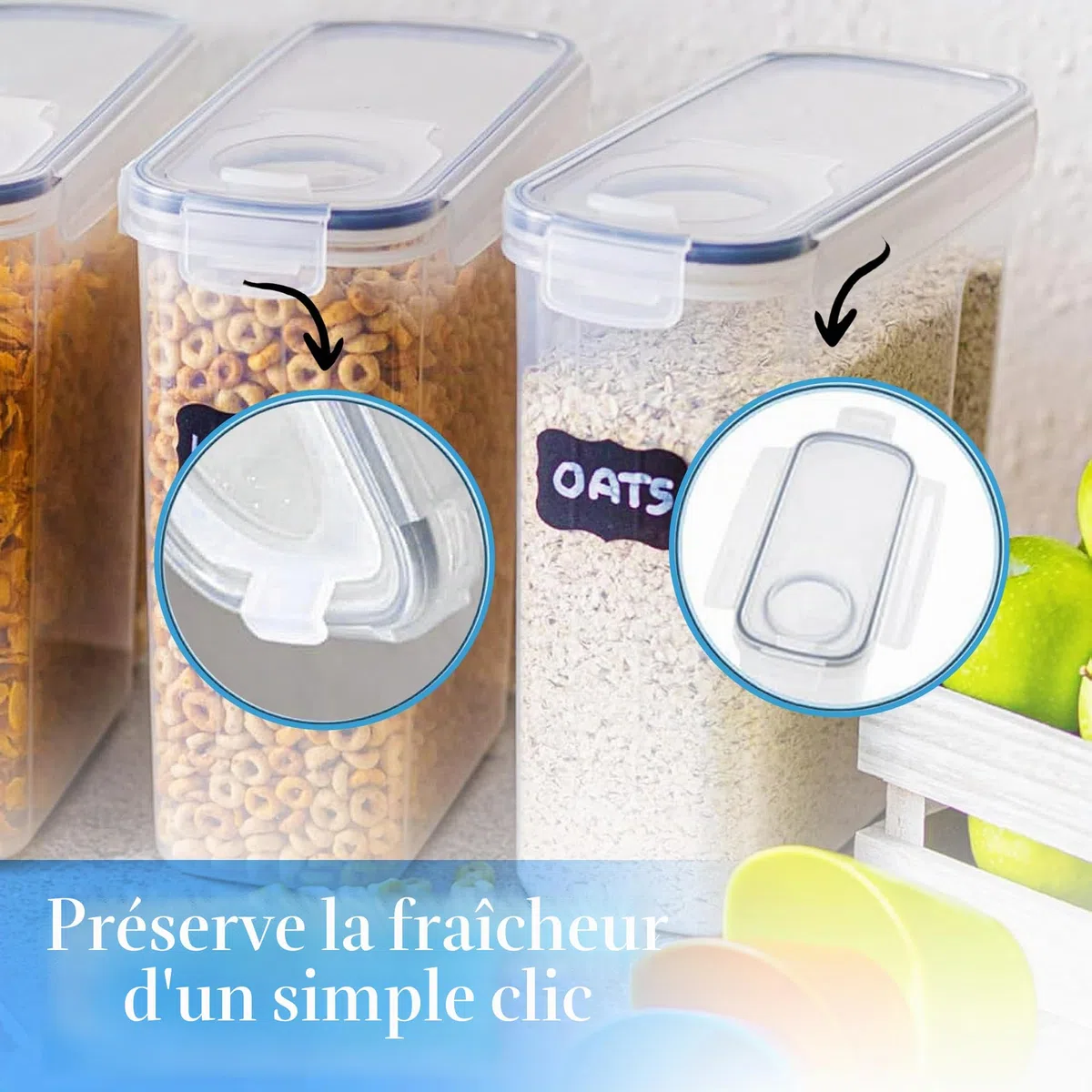 nuovva Lot de 4 boîtes de conservation en plastique pour céréales - Distributeur de céréales pratique - Qualité alimentaire et sans BPA - Durable et facile à utiliser - Idéal pour les cornflakes