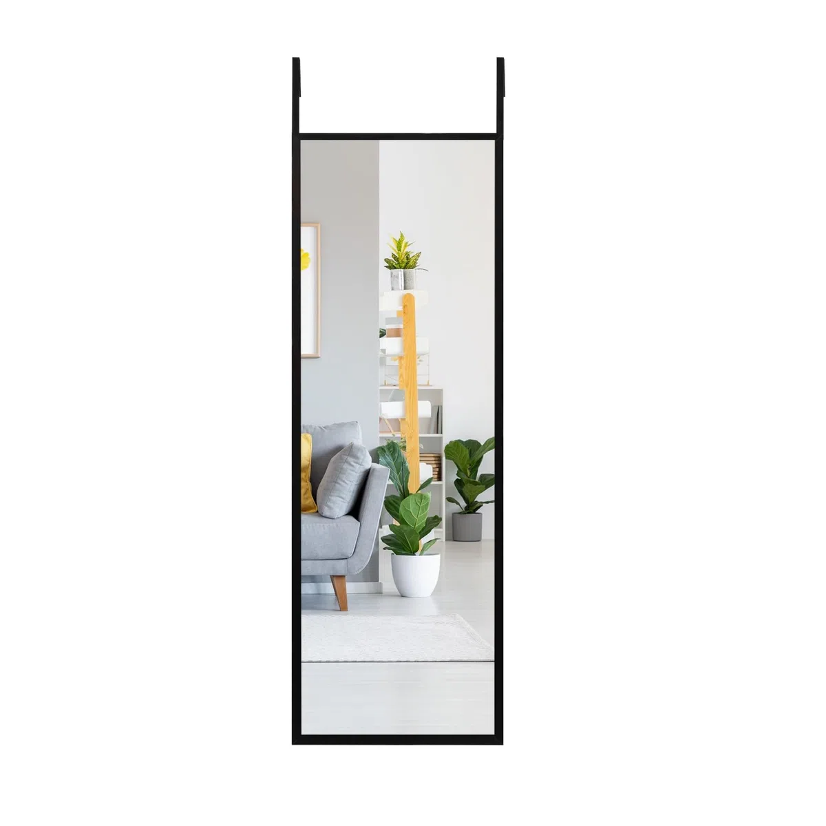 LIFEZEAL Miroir Mural Long, Miroir Suspendu Porte avec Crochet Réglable en Hauteur, Miroir Rectangulaire, 107,4 x 36,5 cm, pour Salon,Chambre à Coucher, Salle de Bain, Moderne (Noir)