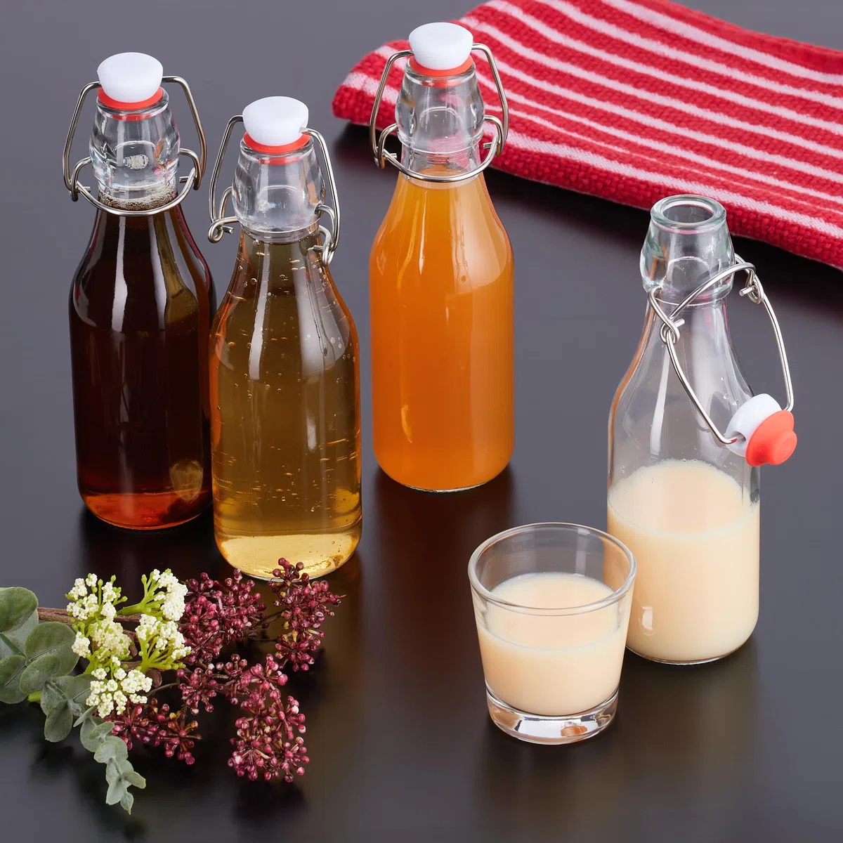 Relaxdays Bouteille en Verre, Lot de 24, capacité de chacune : 250 ML, à remplir, Bouchon mécanique, Transparente