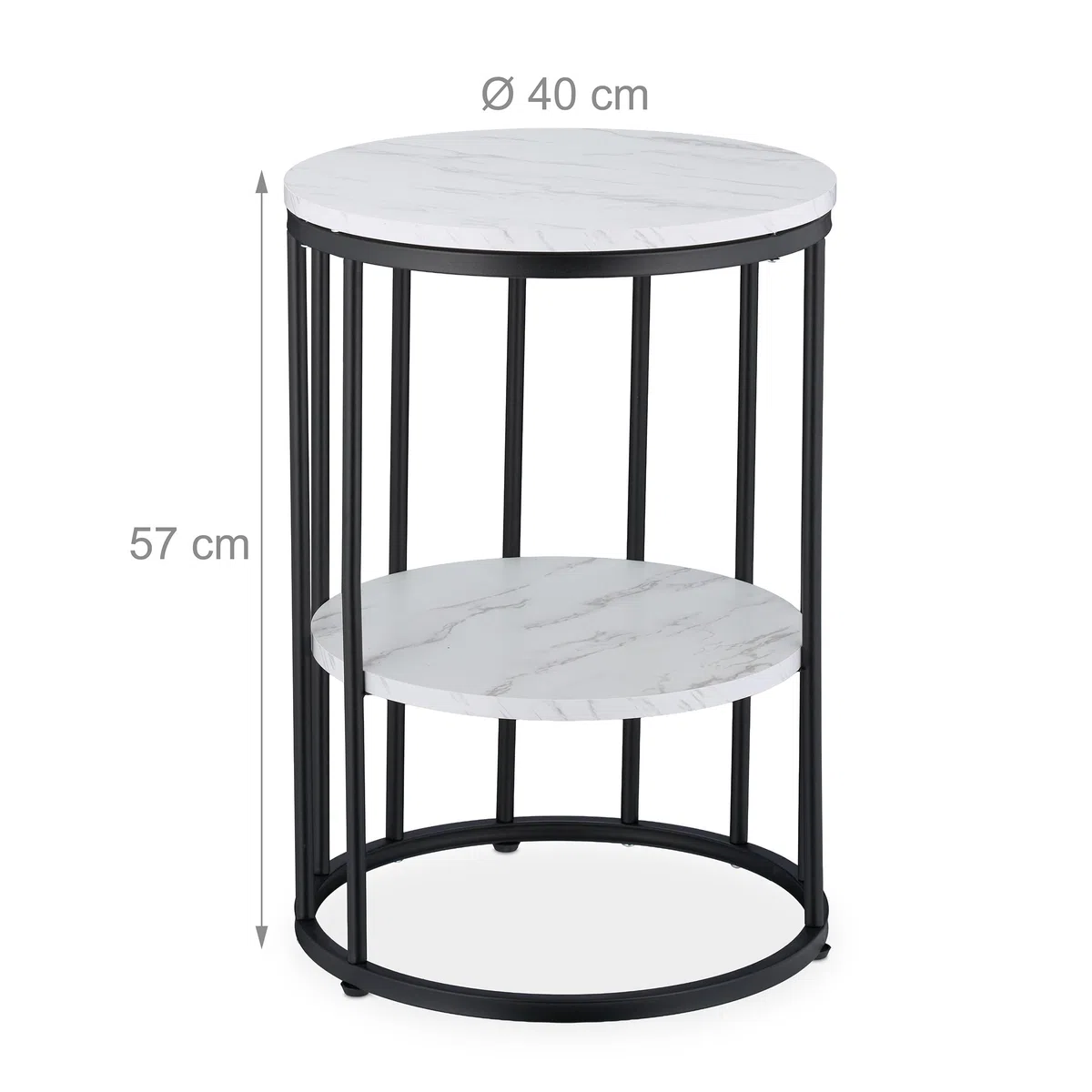 Relaxdays Table d'appoint, 2 Plateaux Aspect marbre, métal et MDF, H x D : 57 x 40 cm, pour Le Salon, Blanc et Noir