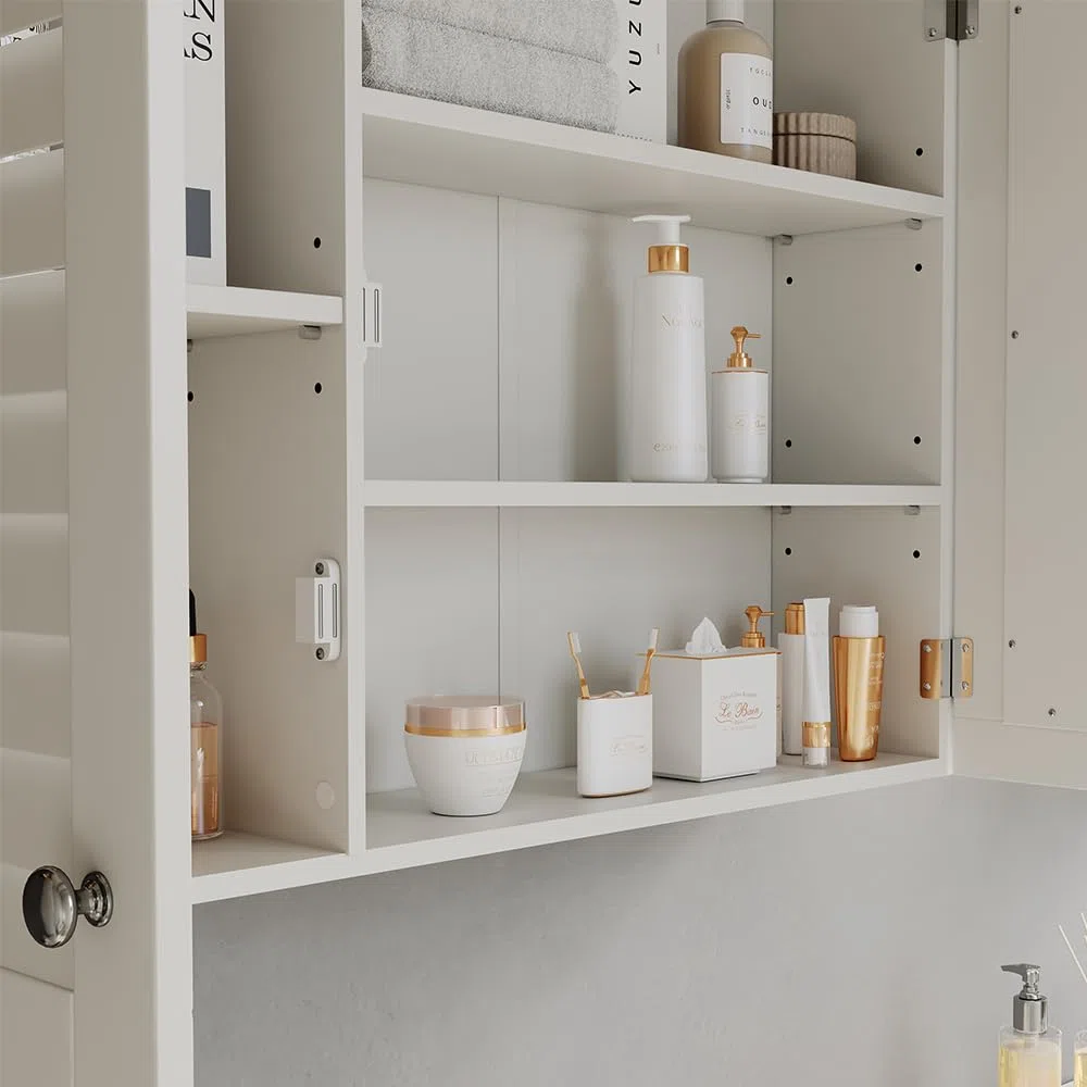 Vicco Armoire de Toilette Riad, Blanc, 68x48cm avec 2 Portes, pour Montage Mural pour Le Rangement des Accessoires de Salle de Bain