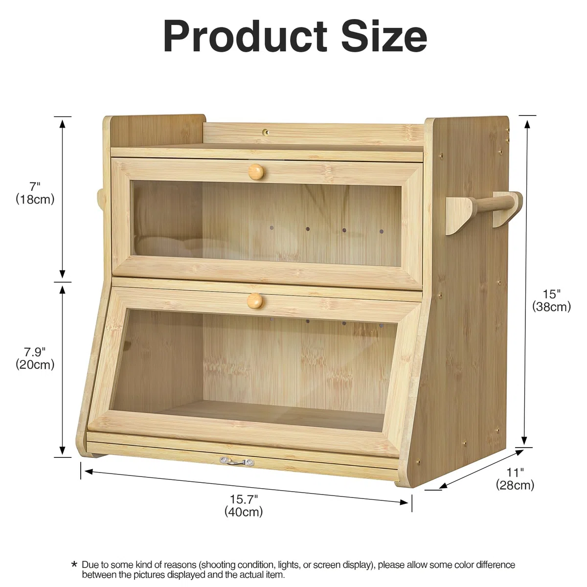 Boîte à pain en bambou, Bois Grande Capacité Boîte Avec planche à découper Boîte de rangement, Pour pain, pain grillé, Huche a Pain pour Cuisine Countertop Double Couche Empilable