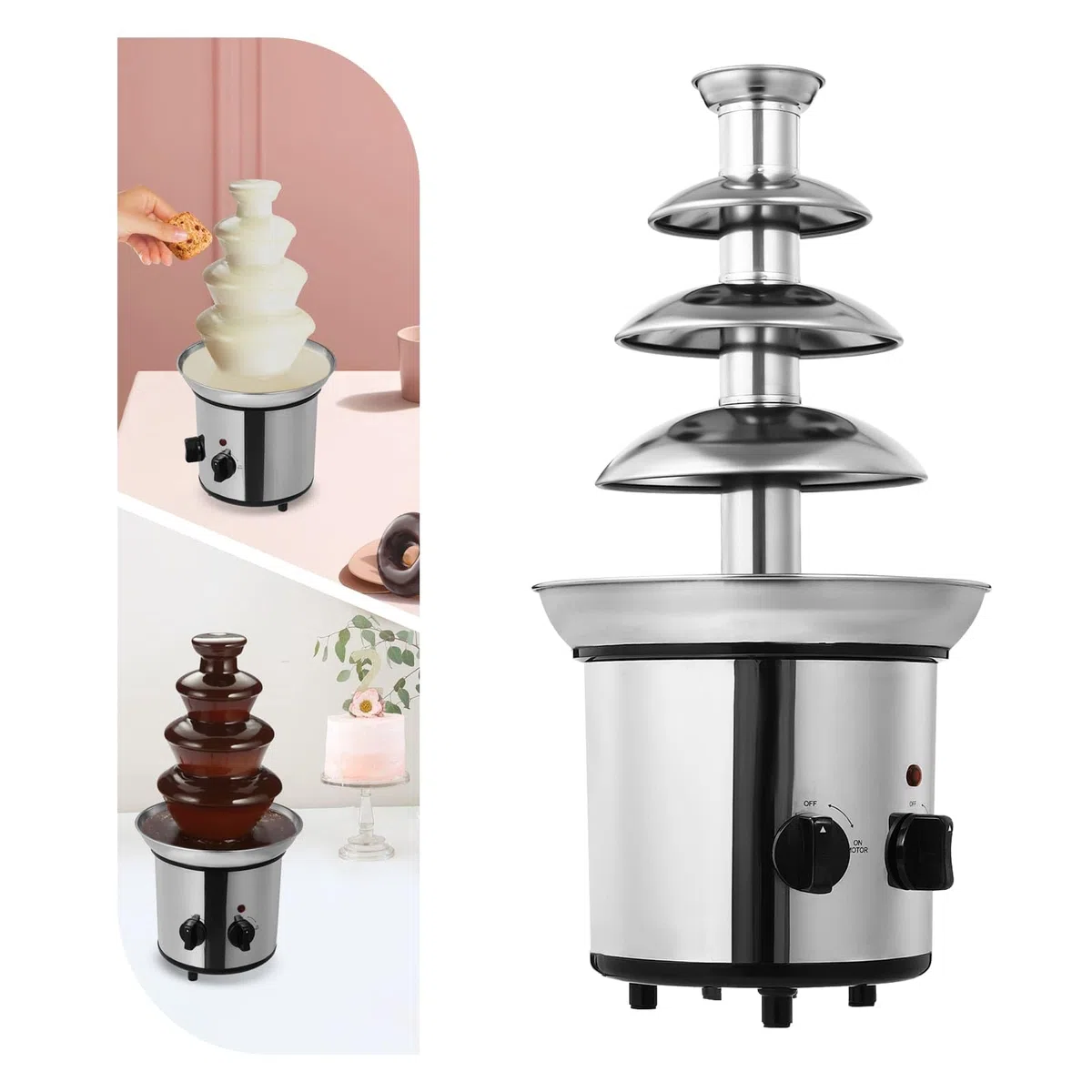 Fontaine à Chocolat 4 Niveaux 170 W en Acier Inoxydable, Machine de Fontaine pour Chocolat Fondant Chaud, Capacité 1,8L, Pour Réunions de Famille, Anniversaires, Mariages