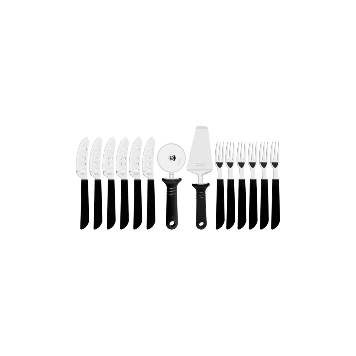Tramontina - Couverts à pizza et ustensiles noirs 14pcs. Inox et plastique.