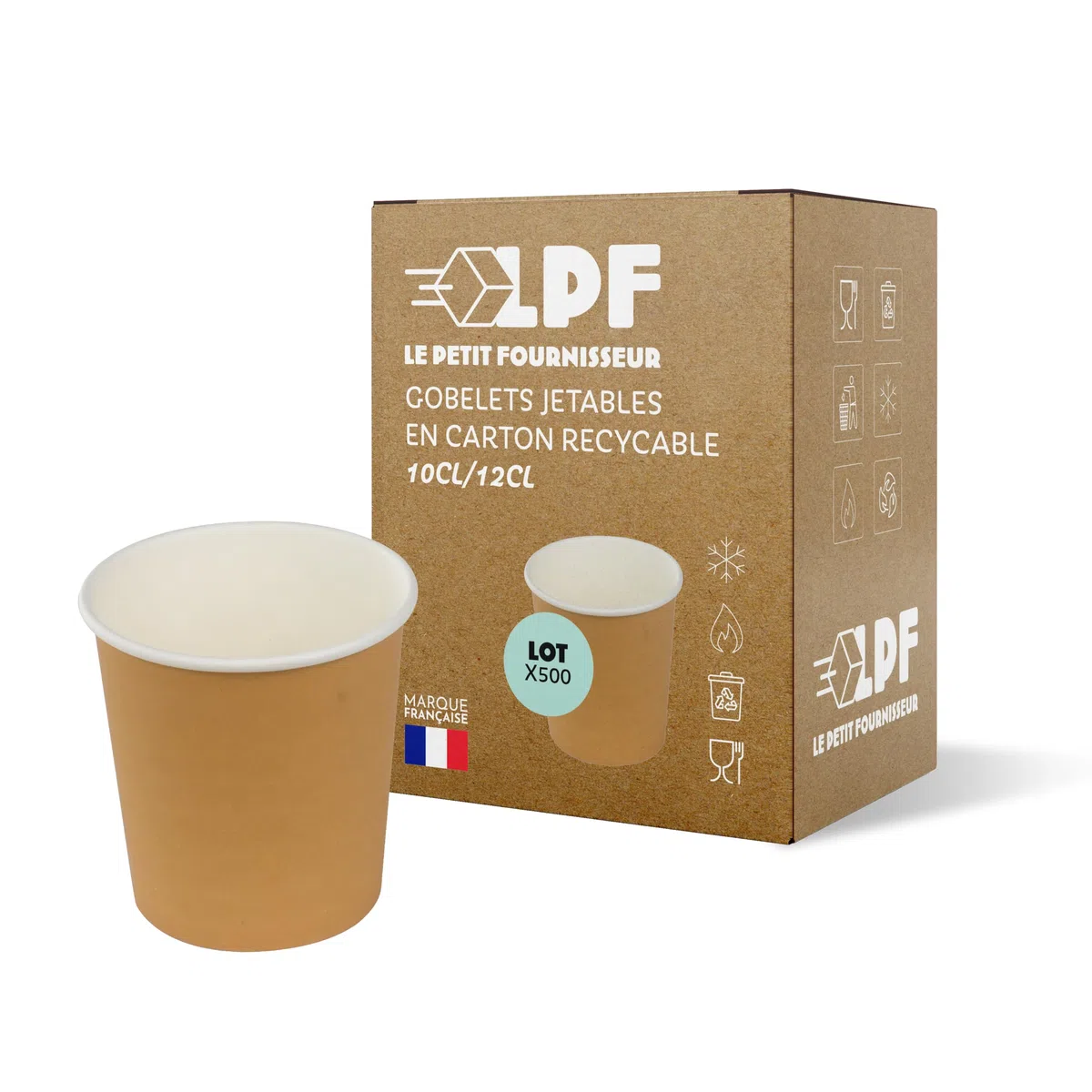 LPF LE PETIT FOURNISSEUR - 500 Gobelets Carton Brun 10cl - 100% Recyclable - Boissons Chaudes ou Froides