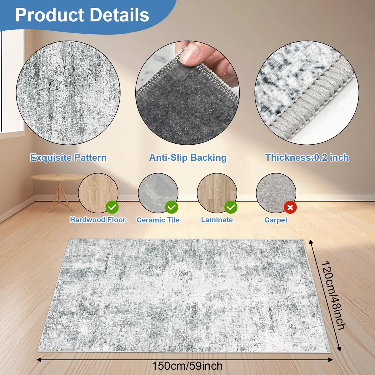 Capslpad - Tapis de chaise de bureau pour plancher en bois dur - 120x150 cm - Antidérapant moderne abstrait - Tapis de chaise multi-usage à poils courts - Protection de sol pour tapis - Tapis de