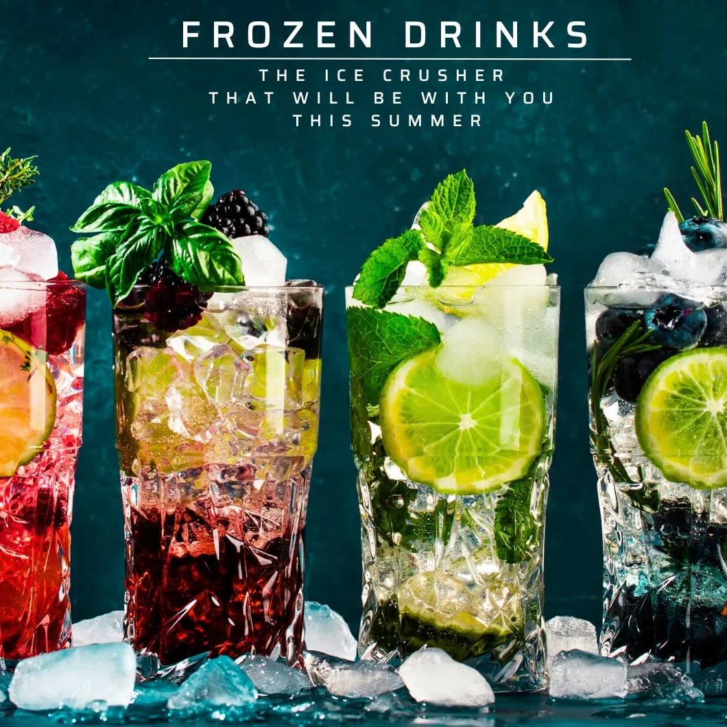 Hachoir à glace électrique Frozen Drinks, lame en acier inoxydable, capacité 1,1 L, granités, cocktails, boissons froides, combinés, yaourt glacé, 30 W, haché fin et épais.