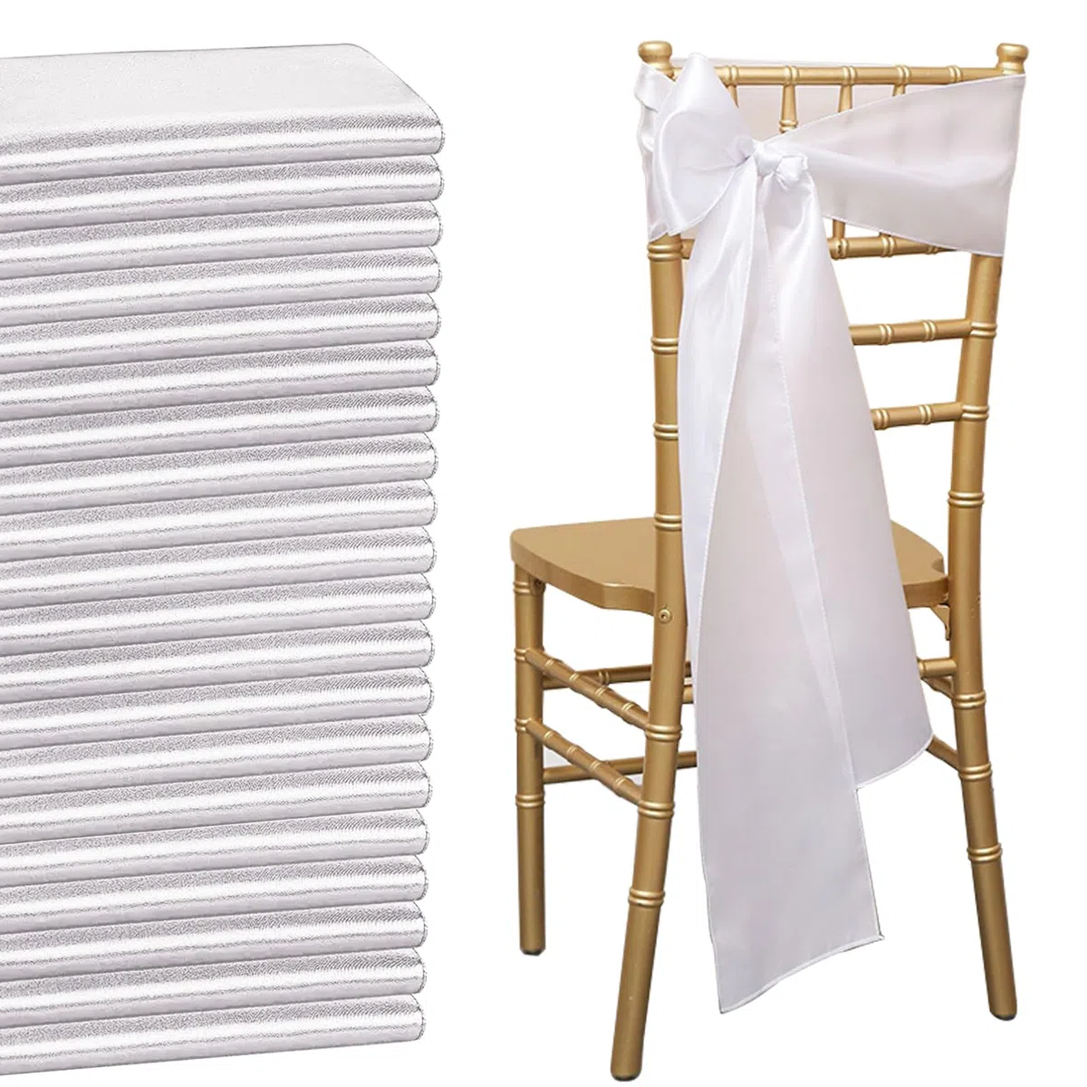 Lot De 50 Écharpes de Chaise En Satin Vert Sauge Chaise-Décorative Arc Conçu Pour Chaise De Mariage, Anniversaire, Banquet, Fête (Blanc)