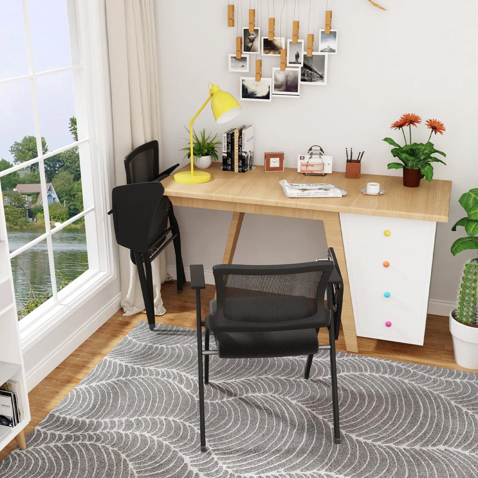 chaises Pliantes,Chaise Portable et Pliable avec écritoire, Cadre en métal, avec Dossier, Chaise de Table pour Salon, Bureau, Salle à Manger, Noir (Lot de 1)