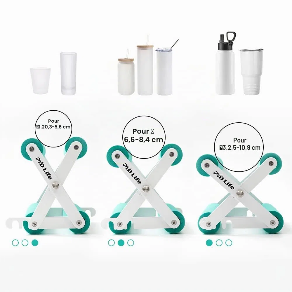 PYD Life Support de gobelet pour travaux manuels, application de vinyle, vert menthe avec mousse, dimensions 3 largeurs réglables pour gobelets, tasses, bouteilles, artisanat époxy