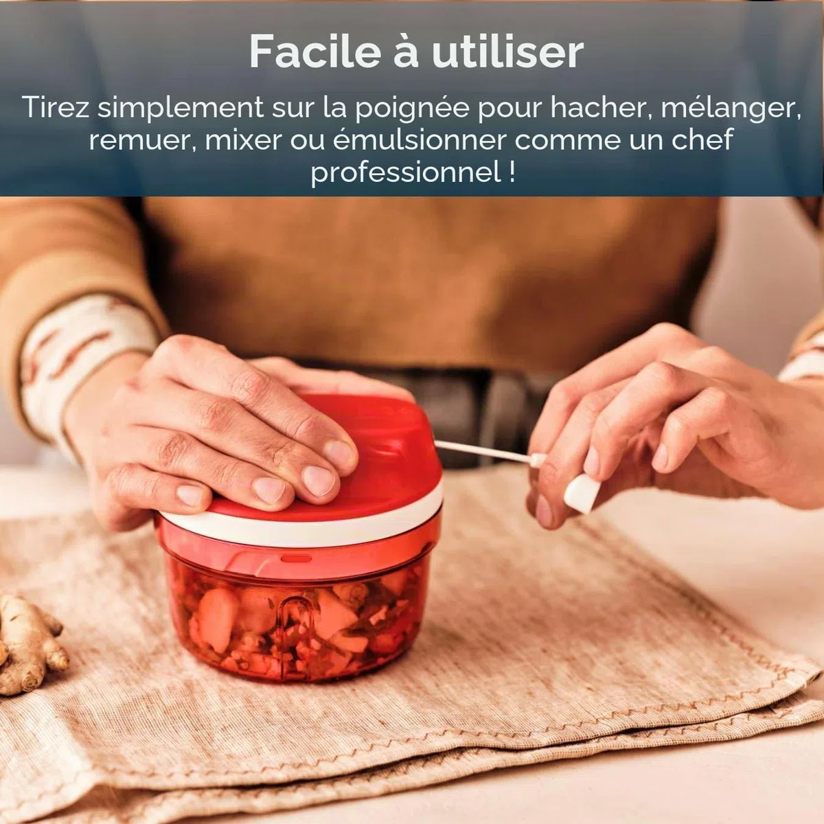 Tupperware SuperSonic Hachoir Mini, capacité de 300 ml, robot de cuisine manuel – ustensile de cuisine pour hacher les herbes, noix, ail, légumes