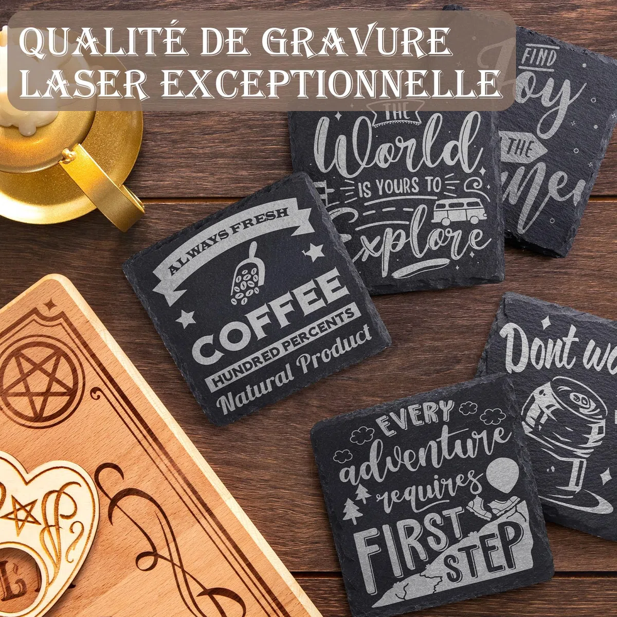 GOH DODD Lot de 60 Dessous de Verre en Ardoise Noire Carrés - 4 Pouces/10cm avec Fond Anti-Rayures - Parfaits pour Maison, Bureau, Cuisine pour Mariage ou Pendaison de Crémaillère