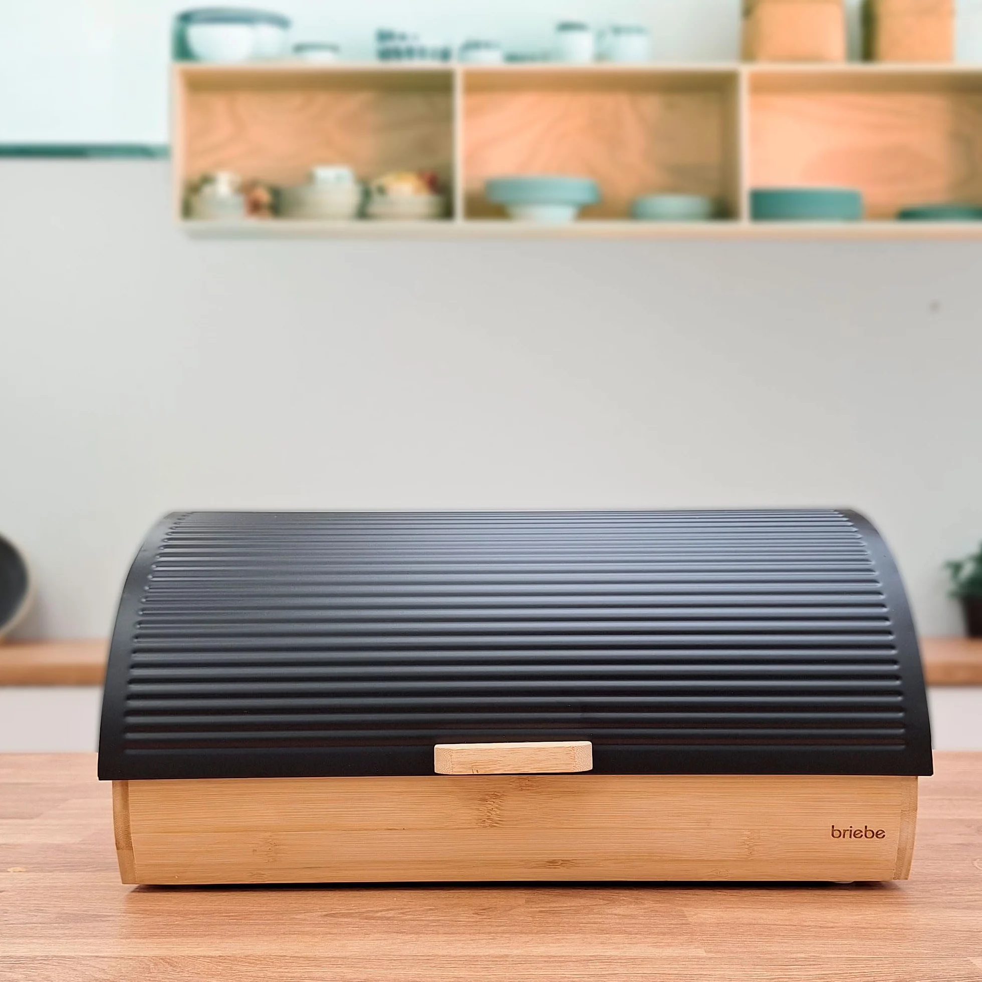 briebe Nordic Boîte à Pain en Bois de Bambou, Couvercle Coulissant pour Conserver le Painen, Bread Box pour le Rangement des Viennoiseries, Design Nordique Moderne, Noir