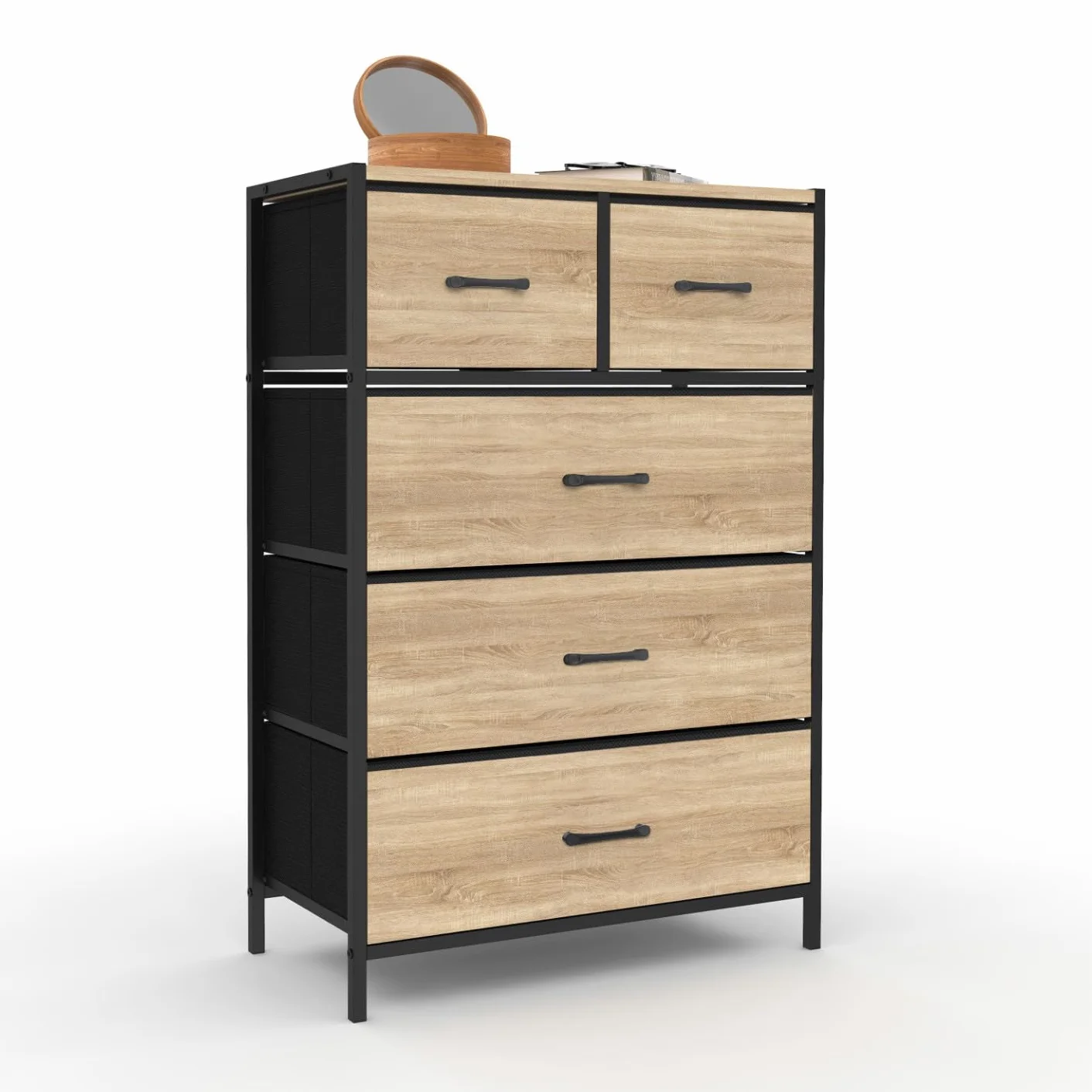 IDMarket - Chiffonnier 5 tiroirs en Tissu Utah 60 cm Commode semainier Design Industriel
