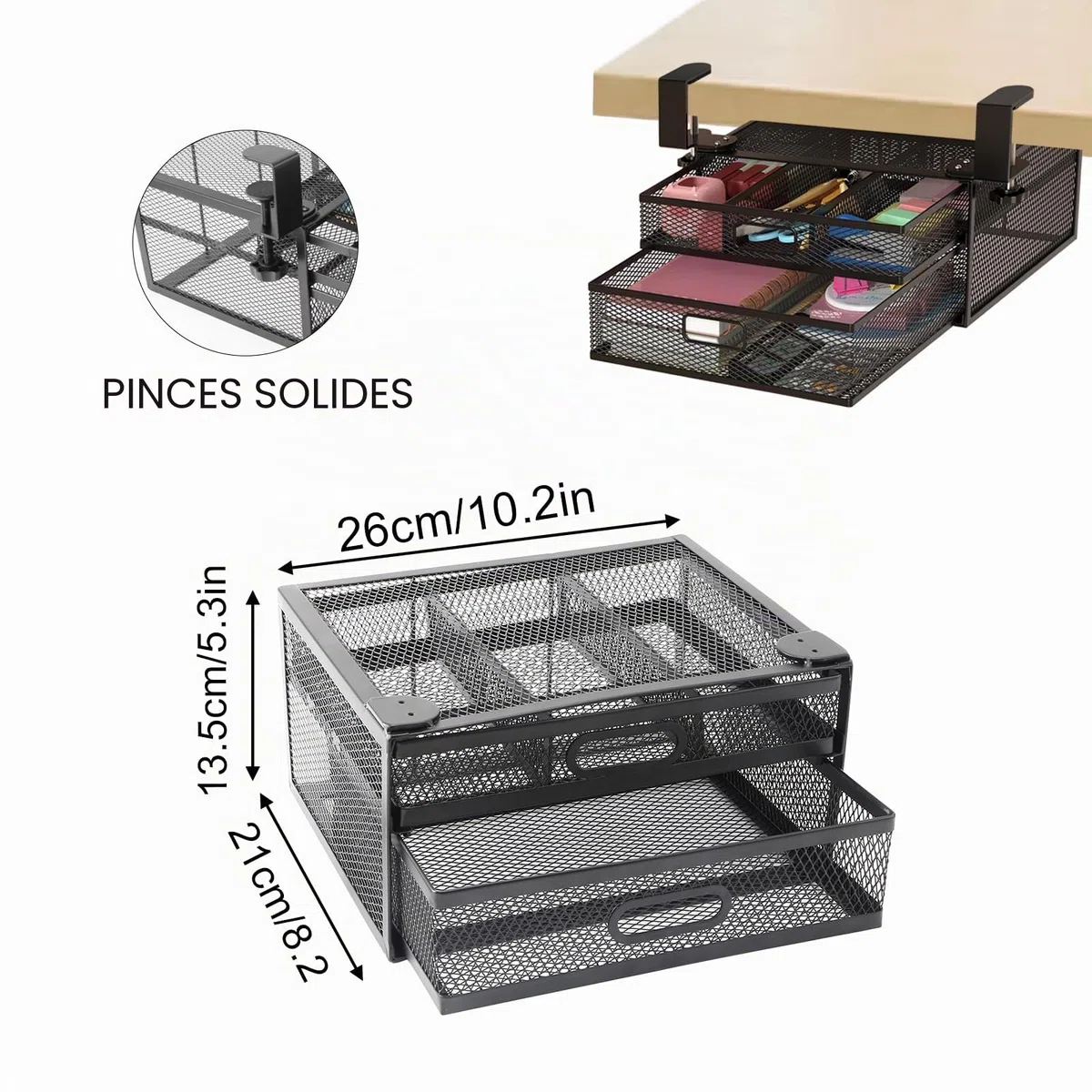 Organiseur de tiroir de bureau sans perçage,Tiroir coulissant sous bureau,Organiseur de Tiroir à Clipser en Maille,pour Maison, Fournitures d'Art