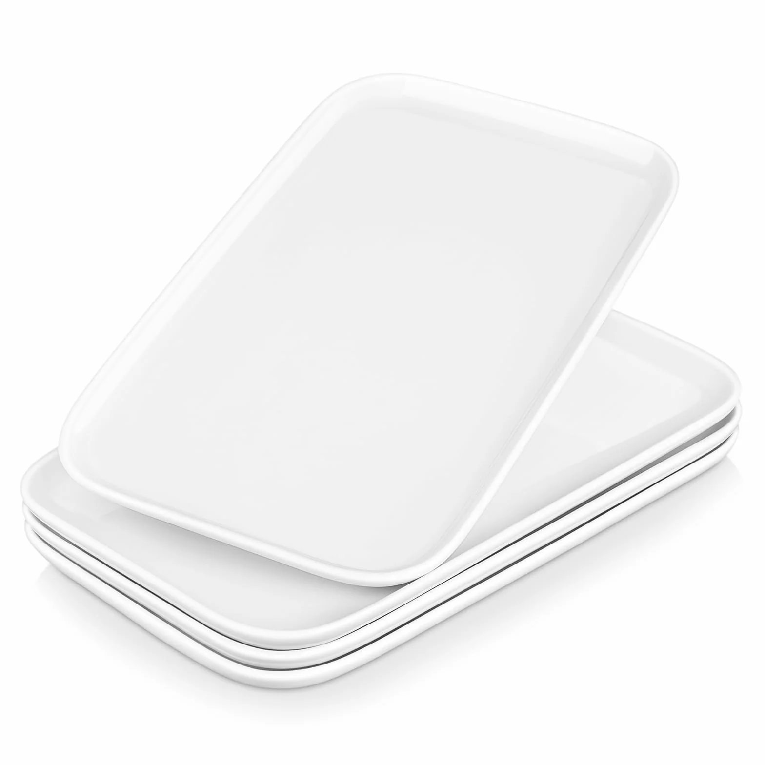 MALACASA Assiettes Rectangulaires en Porcelaine, 4 Grandes Assiettes à Dessert Rectangulaire 30.7 x 18.5 cm, Plateau Aperitif Blanches en Céramique pour Repas Dîner Salon Dessert Sushis, Série Plat