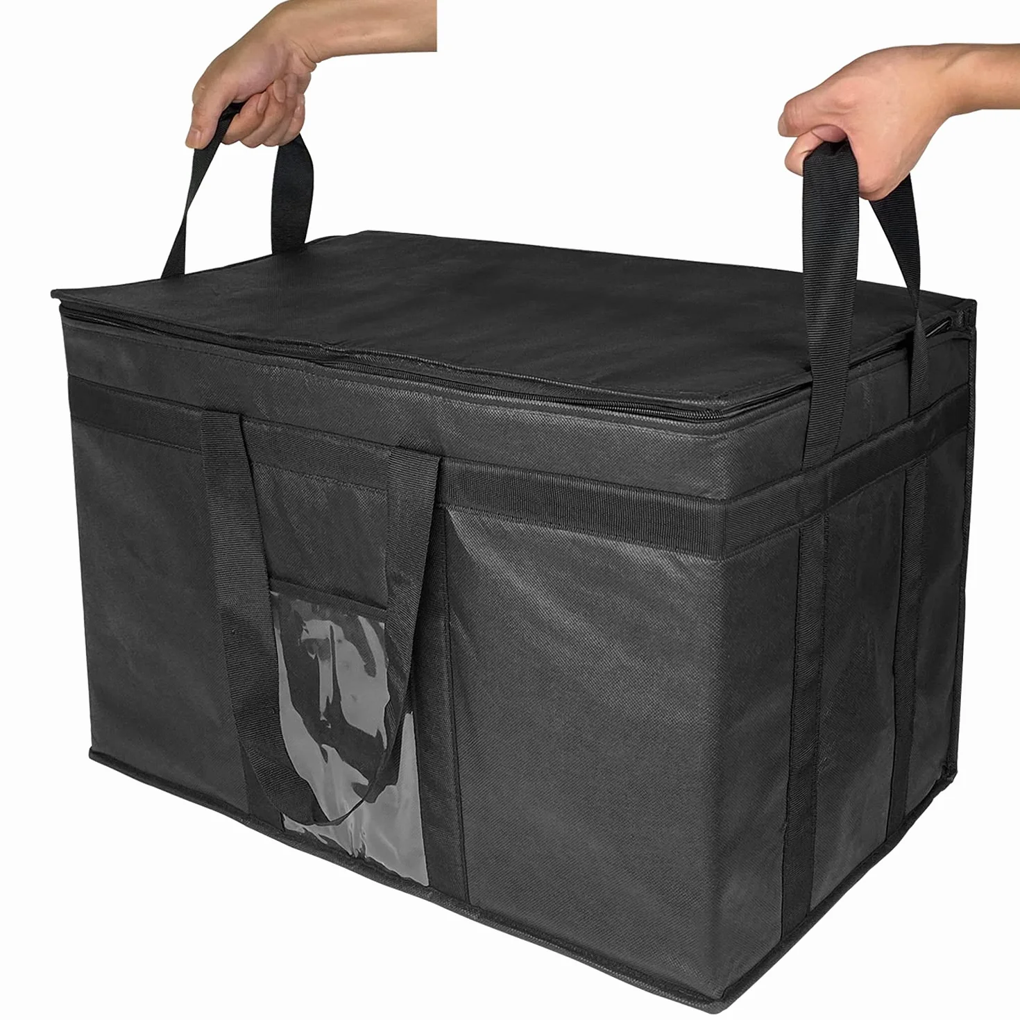 XXXL avec fermeture éclair, sacs de courses réutilisables, pour garder les aliments chauds ou froids, idéal pour la restauration, les restaurants, les épiceries, couleur noire, 58,1 x 38,1 x 35,6 cm