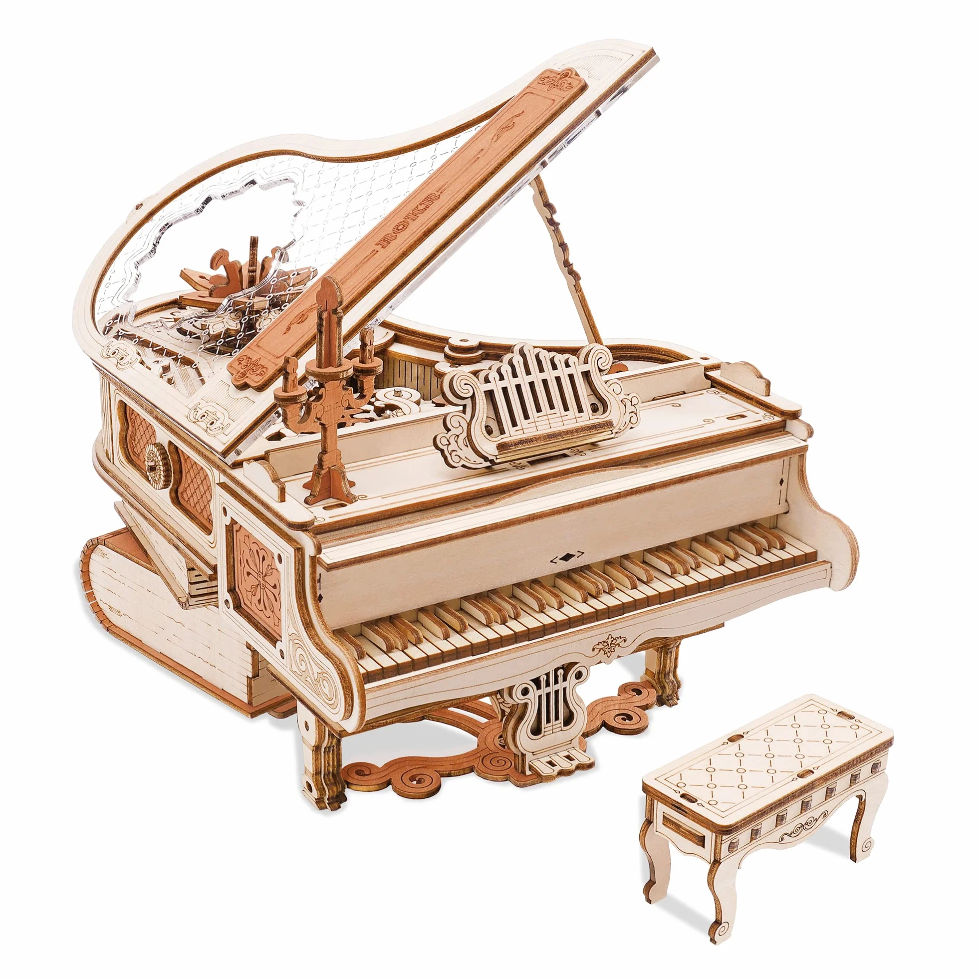 ROKR Maquette en Bois a Construire Puzzle en Bois 3D Adulte Boîte à Musique Piano Magique Maquette Mécanique Jeux de Construction pour Adultes 3D Cadeaux d'anniversaire Noël 223pcs,Magic Piano