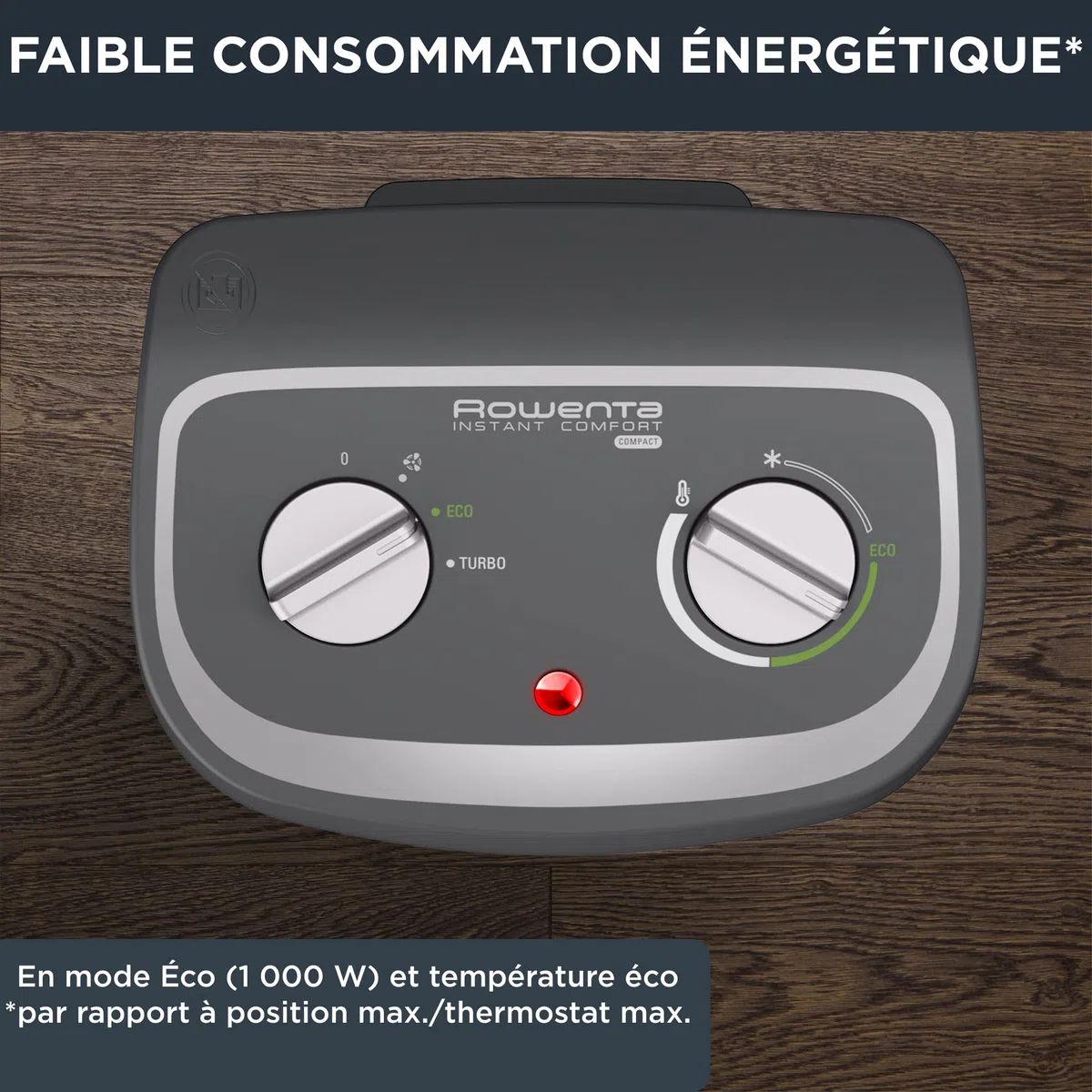 Rowenta Instant Comfort Compact Radiateur soufflant classique, Chauffage d'appoint, 2 modes de puissance, Chauffage silencieux, Compact, Transport et rangement faciles, Sécurité automatique SO2320F2
