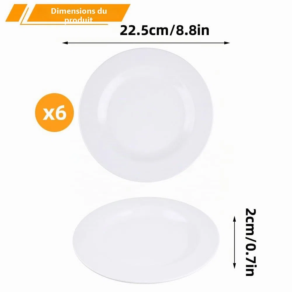 6 Pièces Assiettes à Pâtes, 23cm Mélamine Assiettes Creuses, Reutilisable Assiettes Plates, Assiette à Soupe pour Nouilles,Laitue, Plats, Soupes, Réutilisable, Blanc