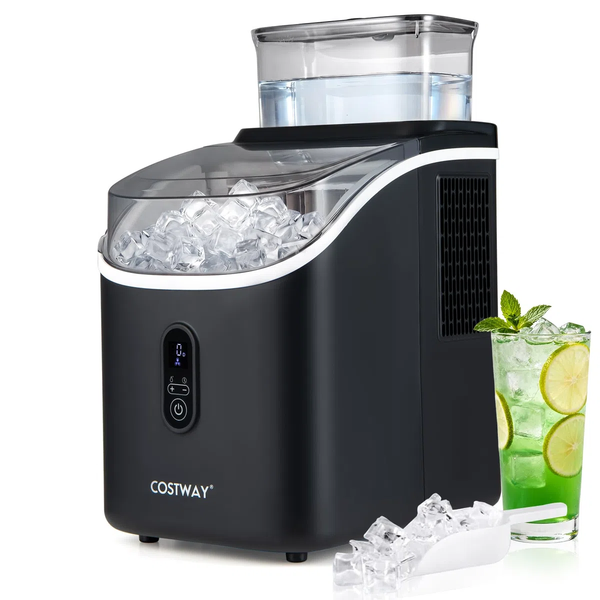 COSTWAY Machine a Glacons de Comptoir pour Maison, Bureau, Bar (Noir) | Machine à Glace, 15 kg/24h, 16 Glaçons Carrés en 13 Min, 13 Épaisseurs Réglables, Auto-Nettoyage, Minuterie 24h, Silencieuse