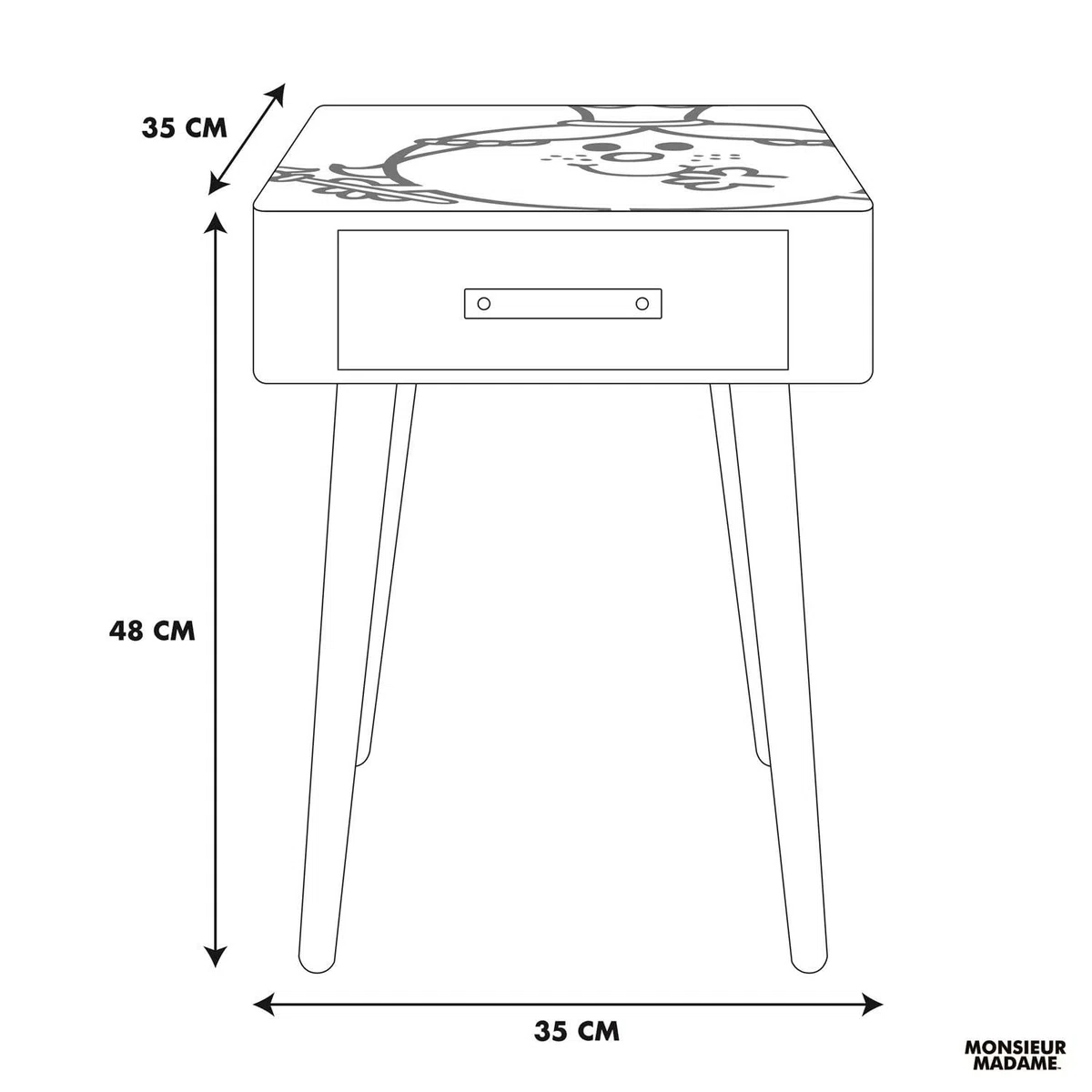 Table De Chevet Monsieur Madame - Madame Princesse - Rose - L 35 X H 48 X P 35 Cm