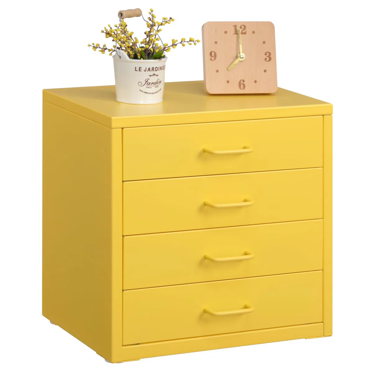 HollyHOME Armoire de rangement verticale avec 4 tiroirs, armoire de rangement verticale pour lettre A4, tiroir de rangement en métal pour le bureau à domicile, montage soi-même, jaune clair