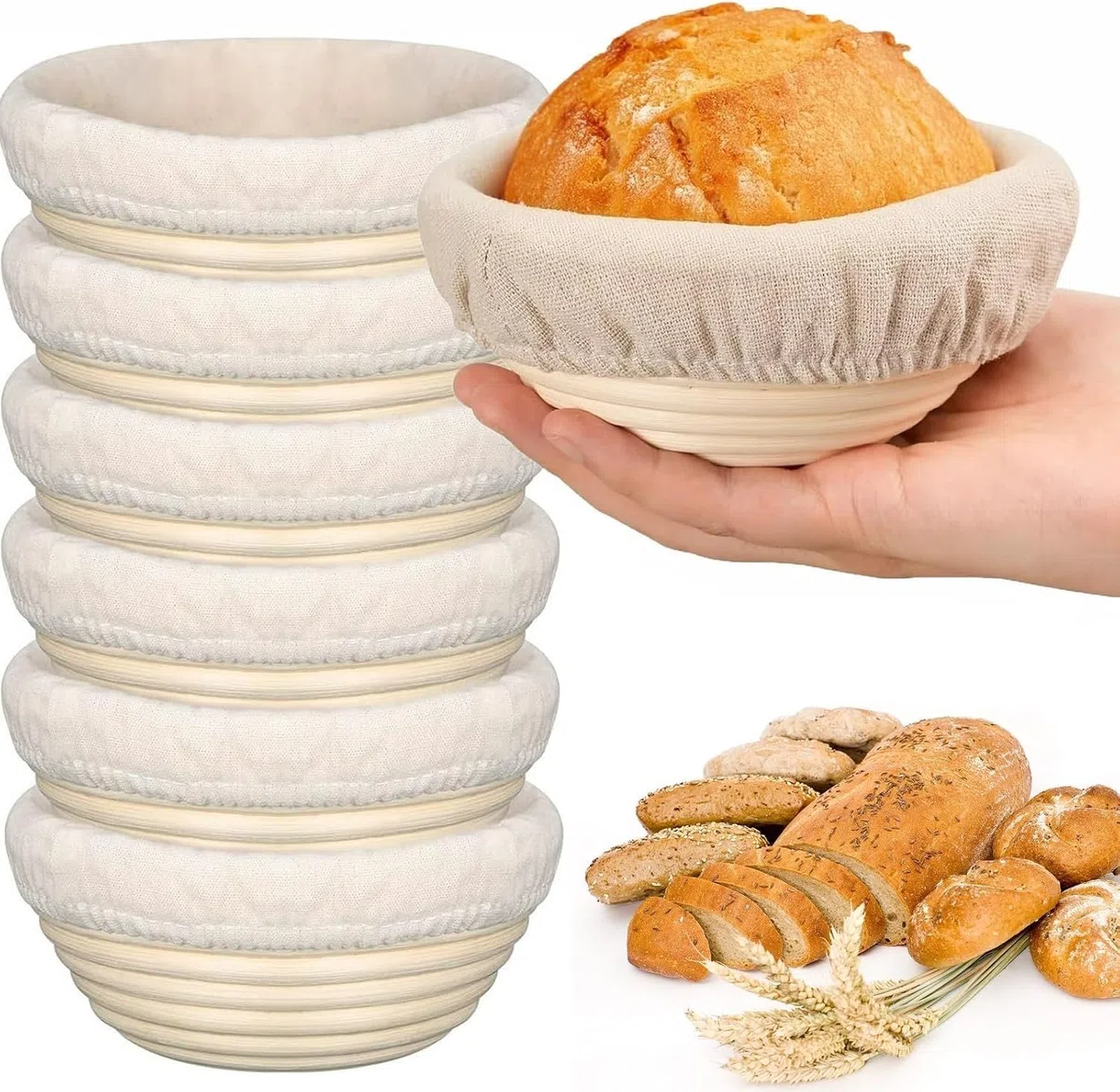 Lot de 6 paniers de fermentation ronds en rotin naturel de 15 cm pour pain