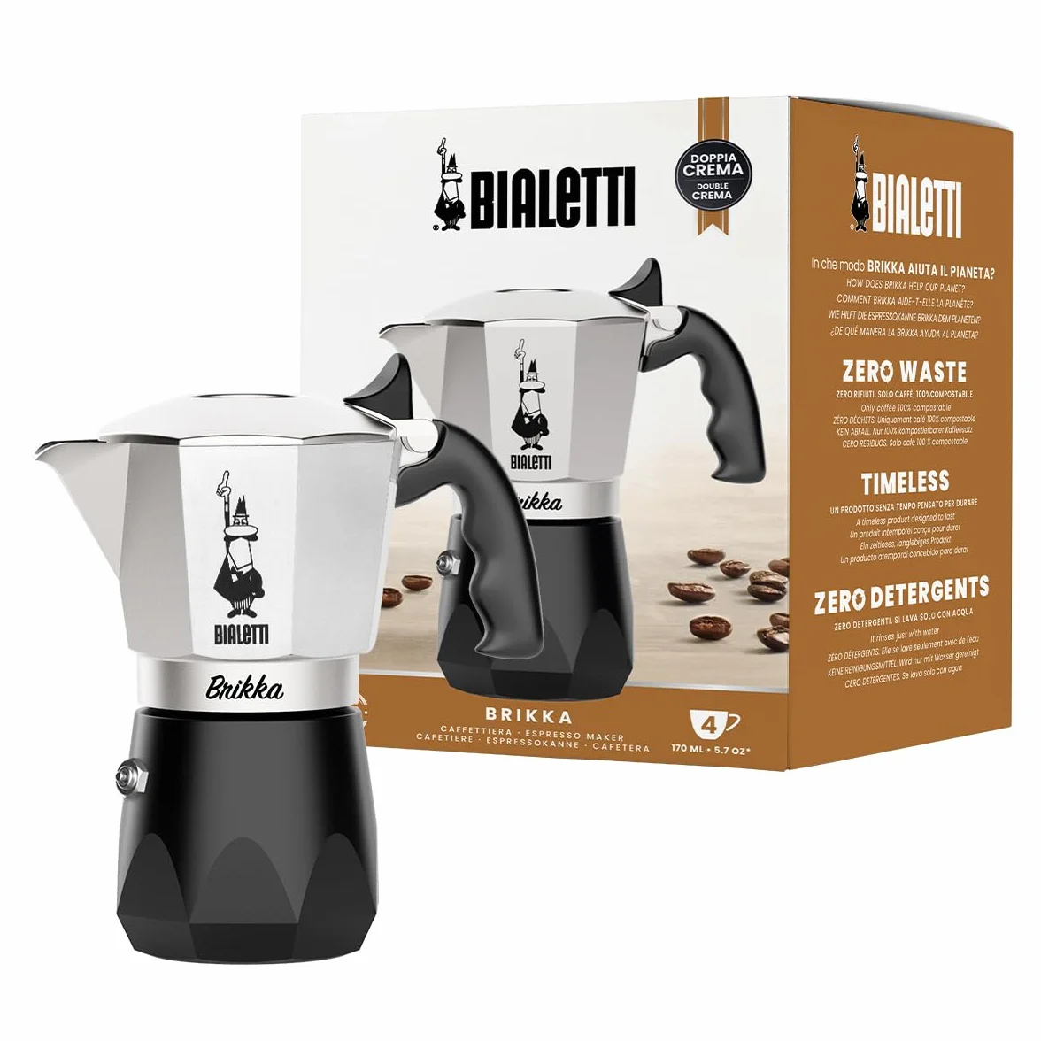 Bialetti New Brikka, Moka Pot, la seule cafetière capable de faire un expresso crémeux, 4 tasses, aluminium