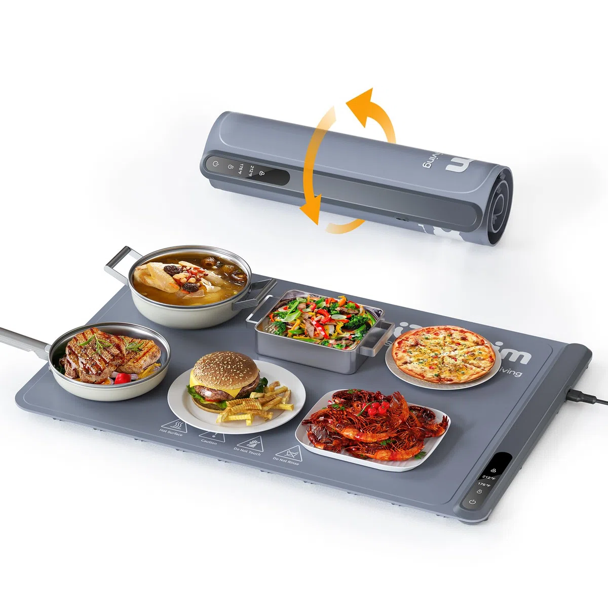 Anifrim Chauffe Plat Électrique, Plaque Chauffante Pliable Flexible avec Température Réglable, Chauffe Assiette à Réchaud pour Buffets Fêtes Banquet-Gris
