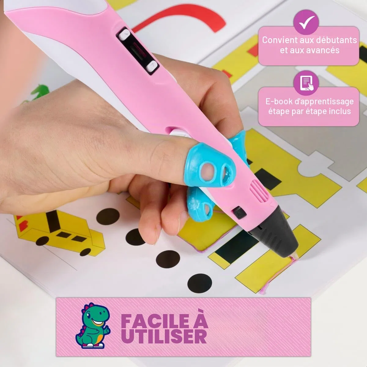 Kit de démarrage pour imprimante 3D - Cadeau pour enfants XXL - Avec filament PLA de 140 m et accessoires (rose)