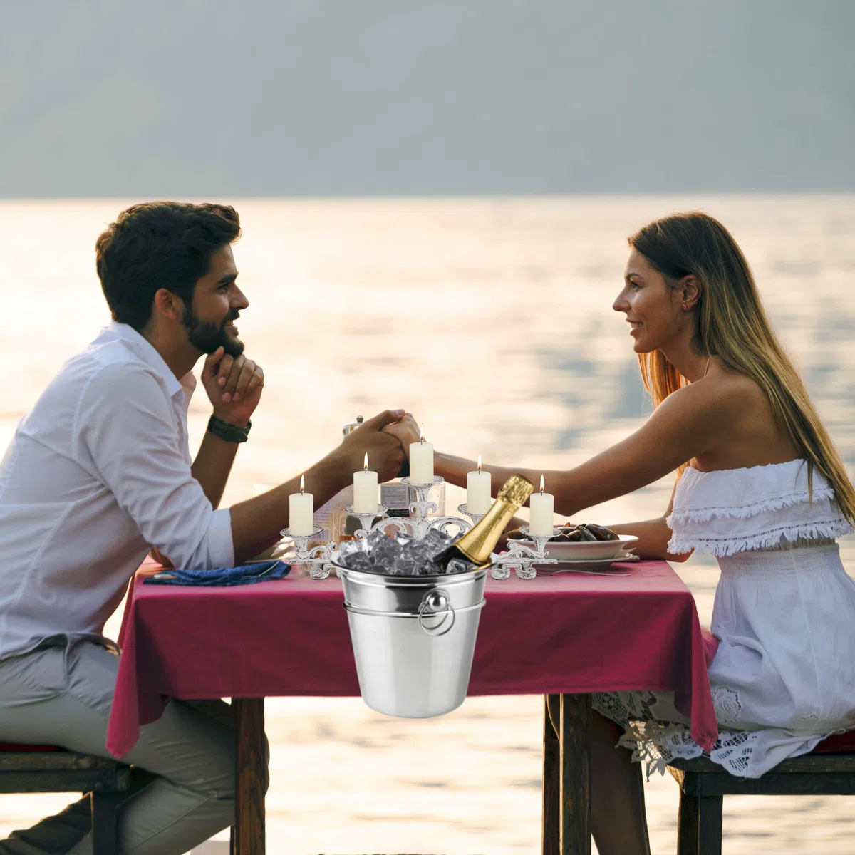 Lot de 4 supports pour refroidisseur à champagne, support de table pour refroidisseur à vin de 18 cm de diamètre, support pour seau à champagne en fer, peu encombrant, argenté