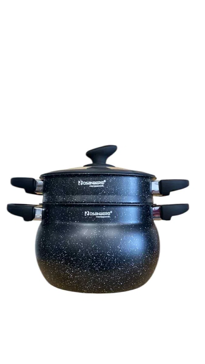 Couscoussier de qualité, Pierre 6L, Anti-adhésif, Compatible Tout Feux et Induction, Joint Anti-vapeur, Noir