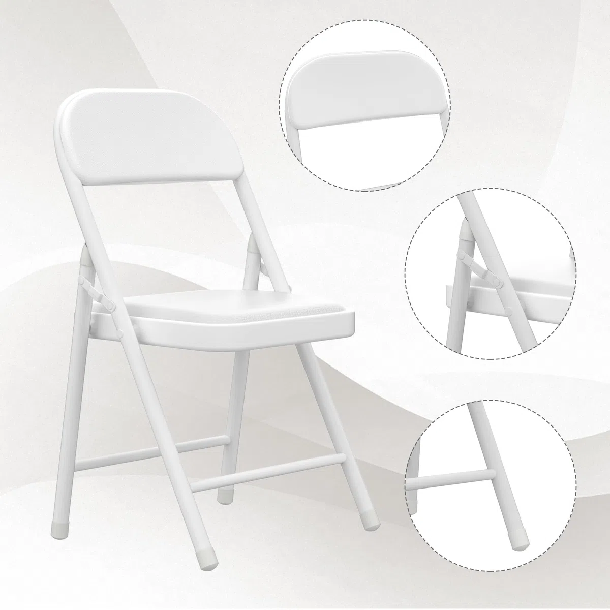 lot 2 Chaise Pliante Salle a Manger Interieures Exterieur, Chaise Camping Pliante Confortable avec Assise Rembourrée en Simili Cuir, Chaises Pliantes de Cuisine, Terrasse, Jardin, Blanche