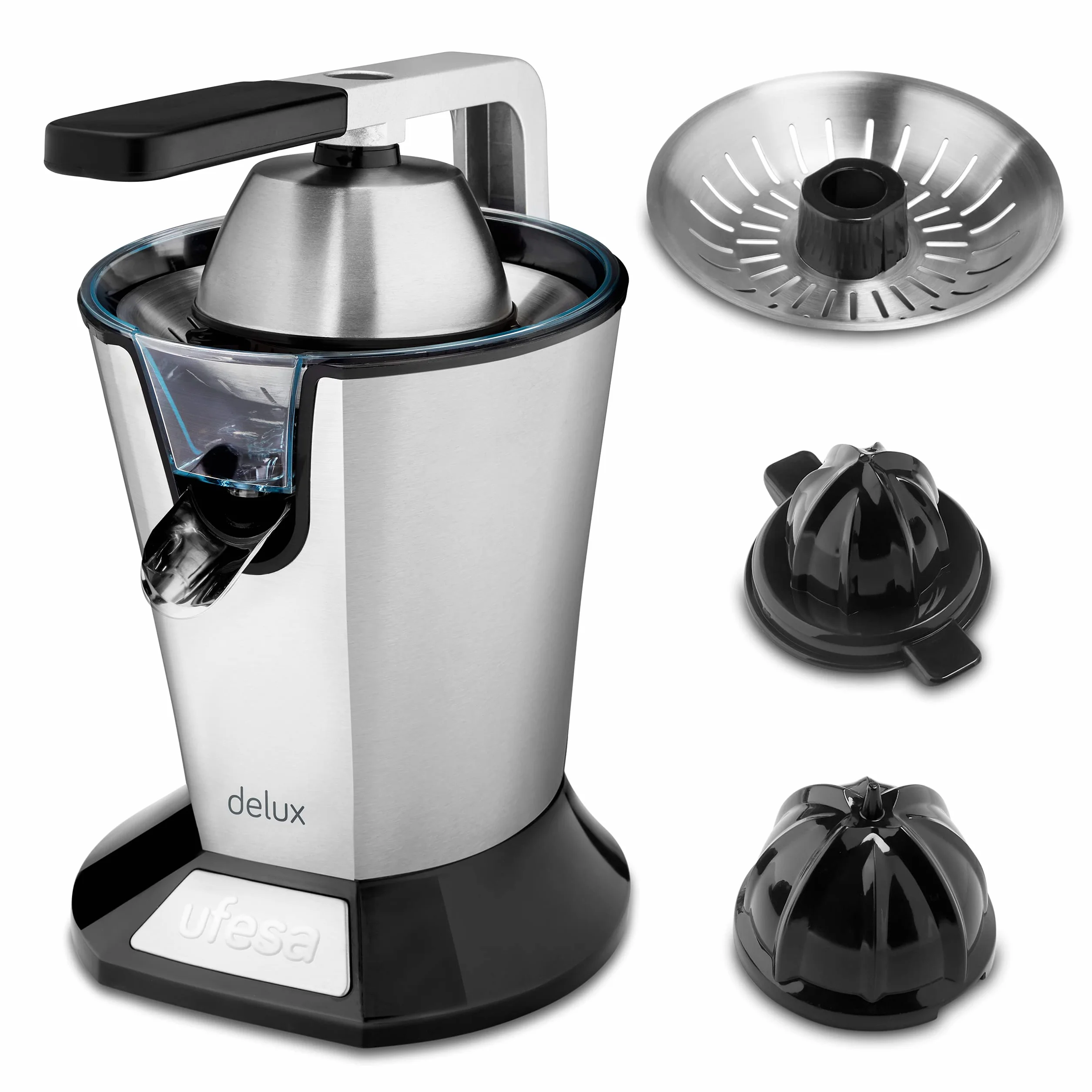 Ufesa EX4950 Presse-Agrumes Électrique avec Levier, 600W, Versement Continue, Système Anti-Gouttes, Double Cône, Filtre en Acier Inoxydable