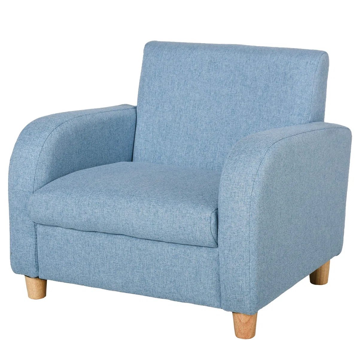HOMCOM Fauteuil Enfant Design scandinave Grand Confort accoudoirs Assise Dossier garnissage Mousse Haute densité piètement Bois Caoutchouc Lin Bleu