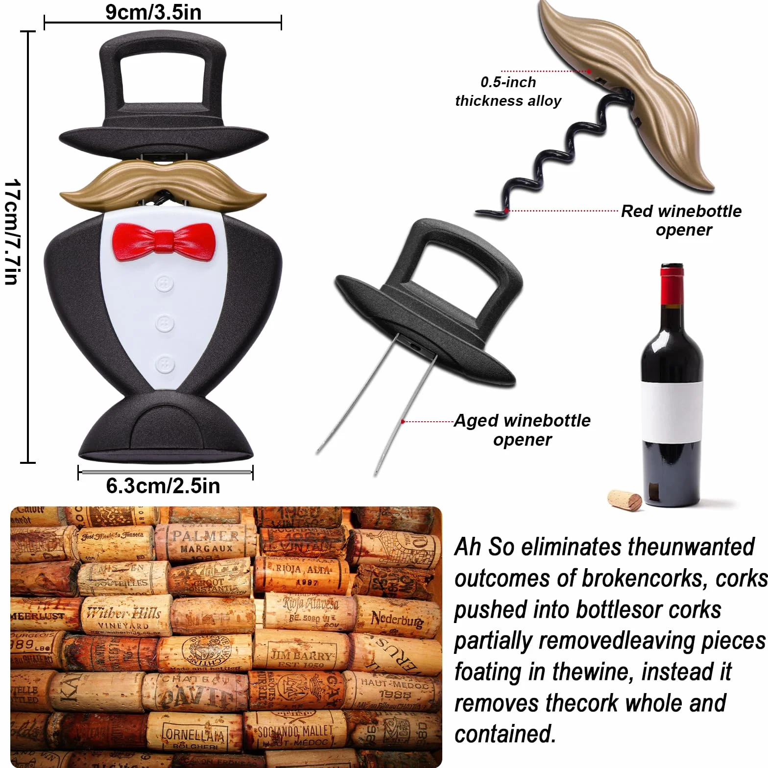 ZONSUSE Ouvre-bouteille Ao So Style Gentleman Anglais, Tire bouchon à Vin Gentleman,Tire-Bouchon Bilame pour Bouchons Fragiles de Vieux Vins,Idee Cadeau pour Collectionneurs de Vin