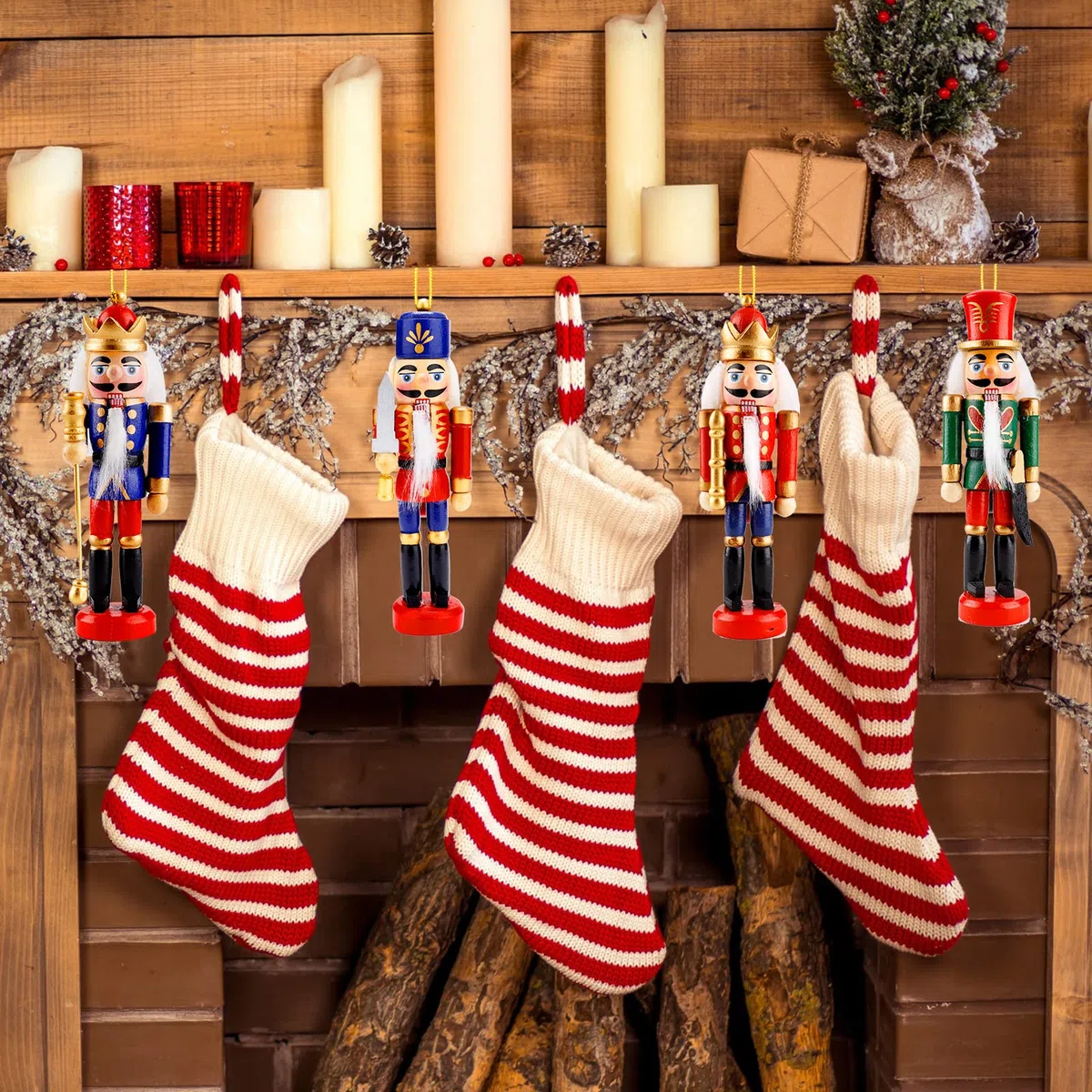 Frasheng 6 Pièces Décorations de Noël Casse-Noisette,Casse Noisette en Bois,Casse-Noisettes Soldat de Noël,Casse-Noisette Noel Soldat Figurine,Casse-Noisette de Noël Traditionnels en Bois,13 cm