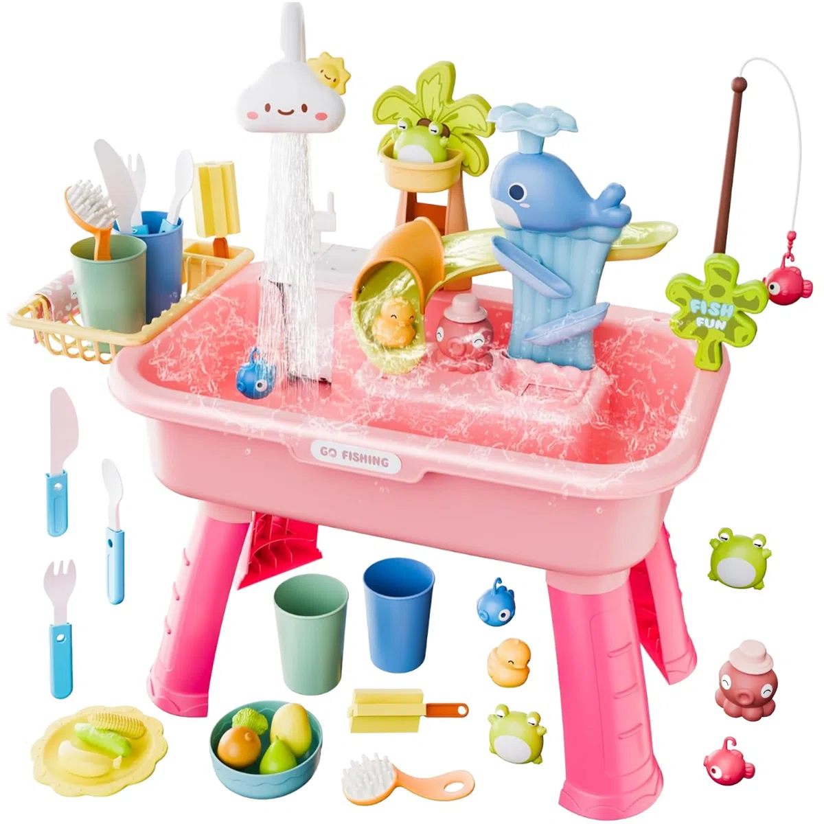 Table De Jeu d'eau pour Enfant | Table D Eau Activité Sensorielle avec Pompe, Évier De Jeu avec Eaux Courantes, pour Garçons Et Filles Âgés De 4 À 8 Ans, Piscine Extérieure