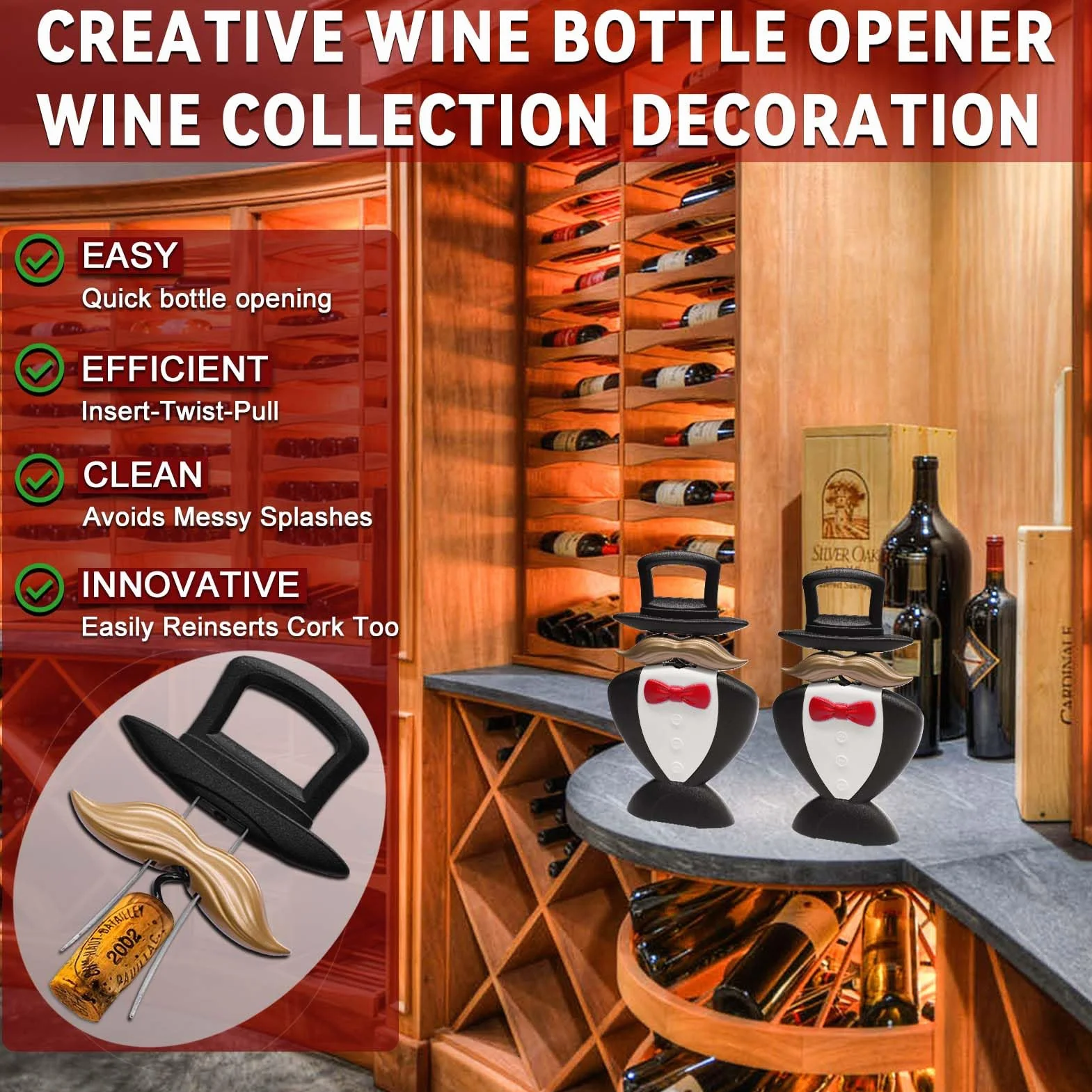 ZONSUSE Ouvre-bouteille Ao So Style Gentleman Anglais, Tire bouchon à Vin Gentleman,Tire-Bouchon Bilame pour Bouchons Fragiles de Vieux Vins,Idee Cadeau pour Collectionneurs de Vin