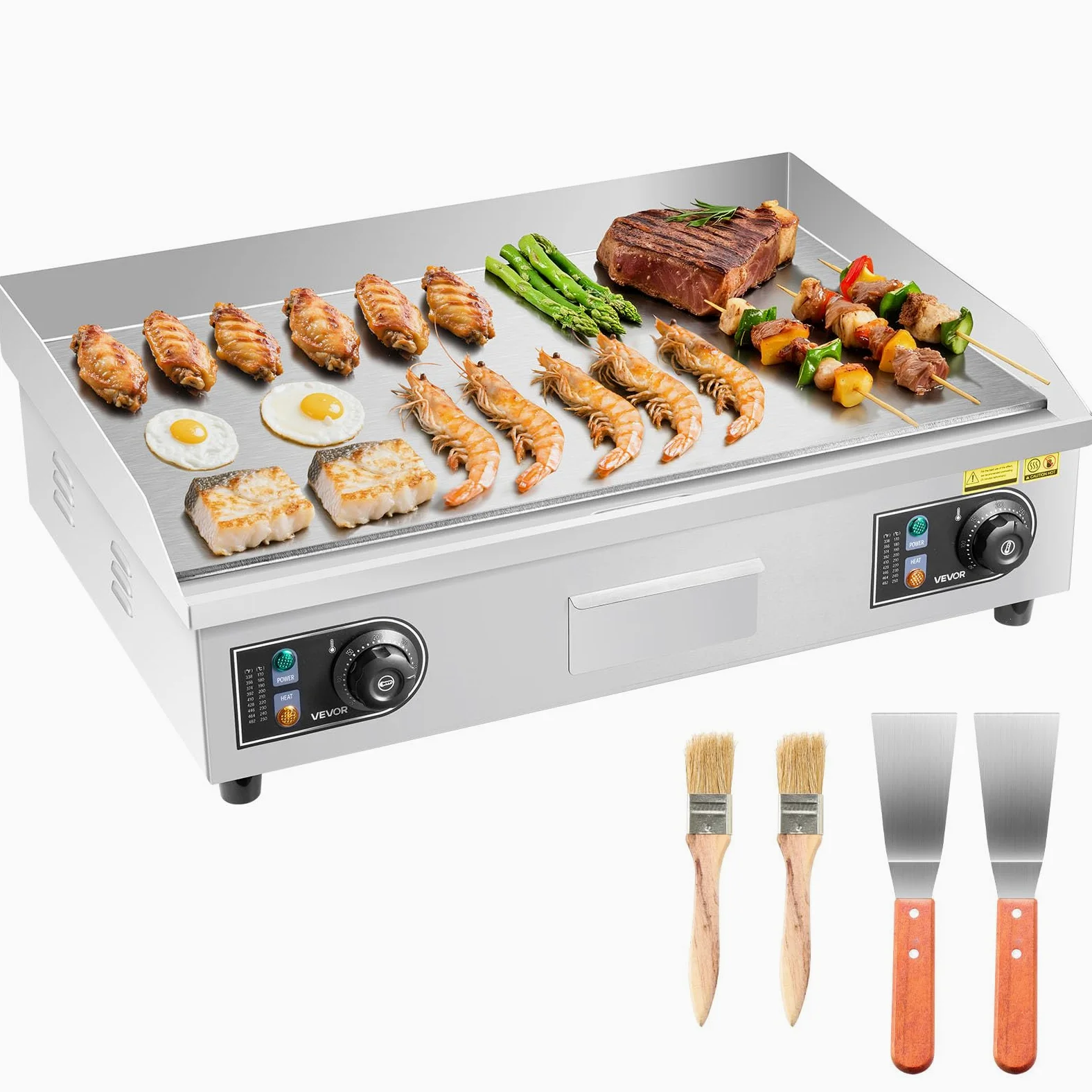 VEVOR Plancha Électrique 65,5x40 cm, Plaque à Snacker Électrique 4000 W, pour Barbecue Restaurant Bar, Plaque de Cuisson Lisse Température Réglable 50-300 °C, avec 2 Spatules et 2 Brosses (SANS PRISE)