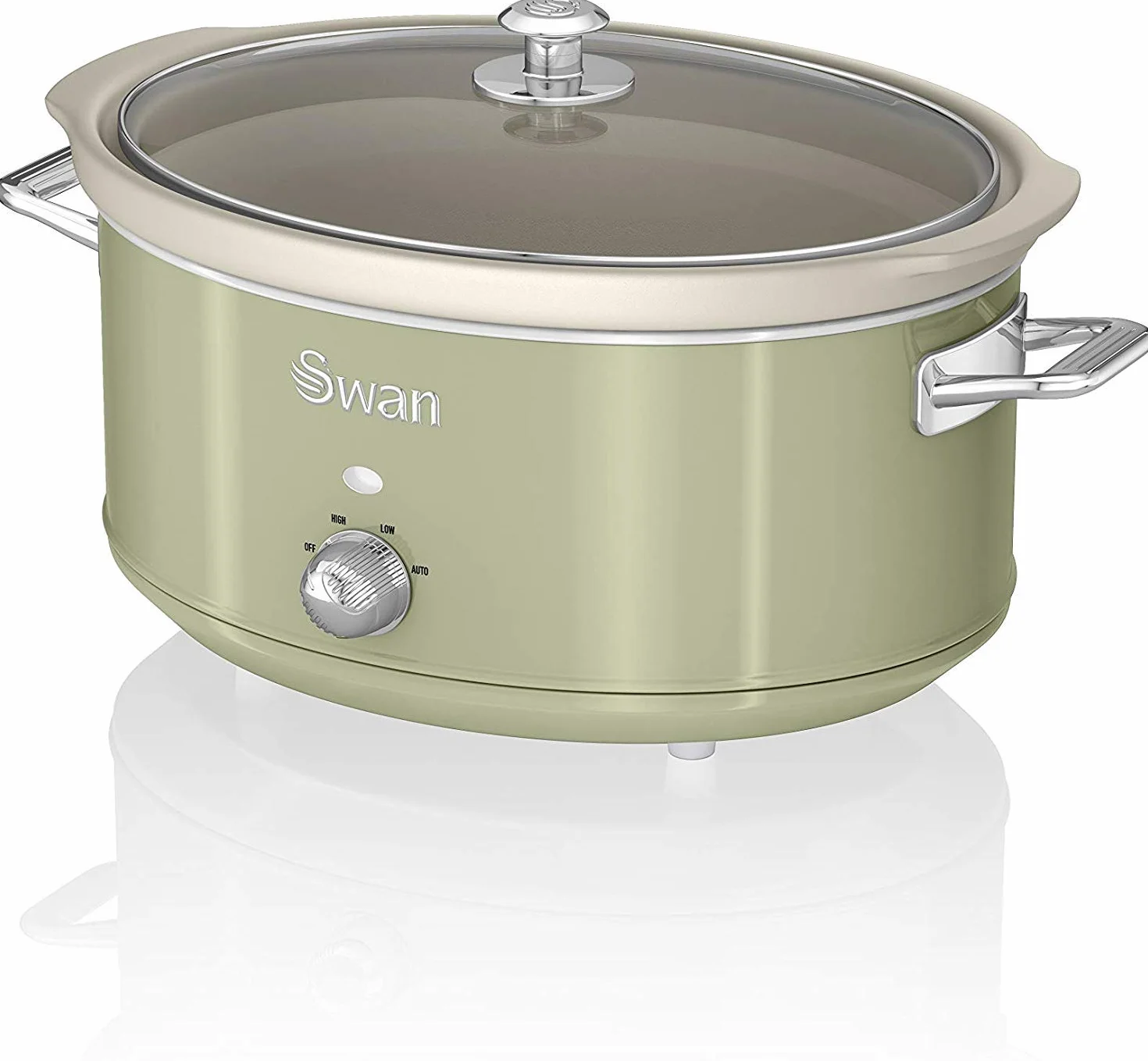 Swan Retro SF17031GN Mijoteuse, Récipient de Cuisson Amovible de 6,5 Litres, Slow Cooker, Céramique Antiadhésive sans PFOA ni PTFE, 3 Niveaux de température, Design Vintage, Vert, 320W