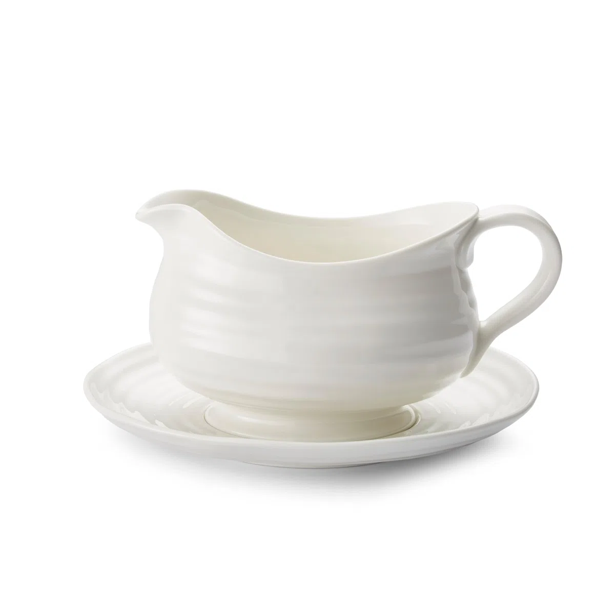 Portmeirion Sophie Conran Saucière en Porcelaine de 680,4 g avec Support, Vaisselle élégante pour Sauce, vinaigrettes, Design Artisanal, Durable, Passe au Micro-Ondes et au Lave-Vaisselle (Blanc)