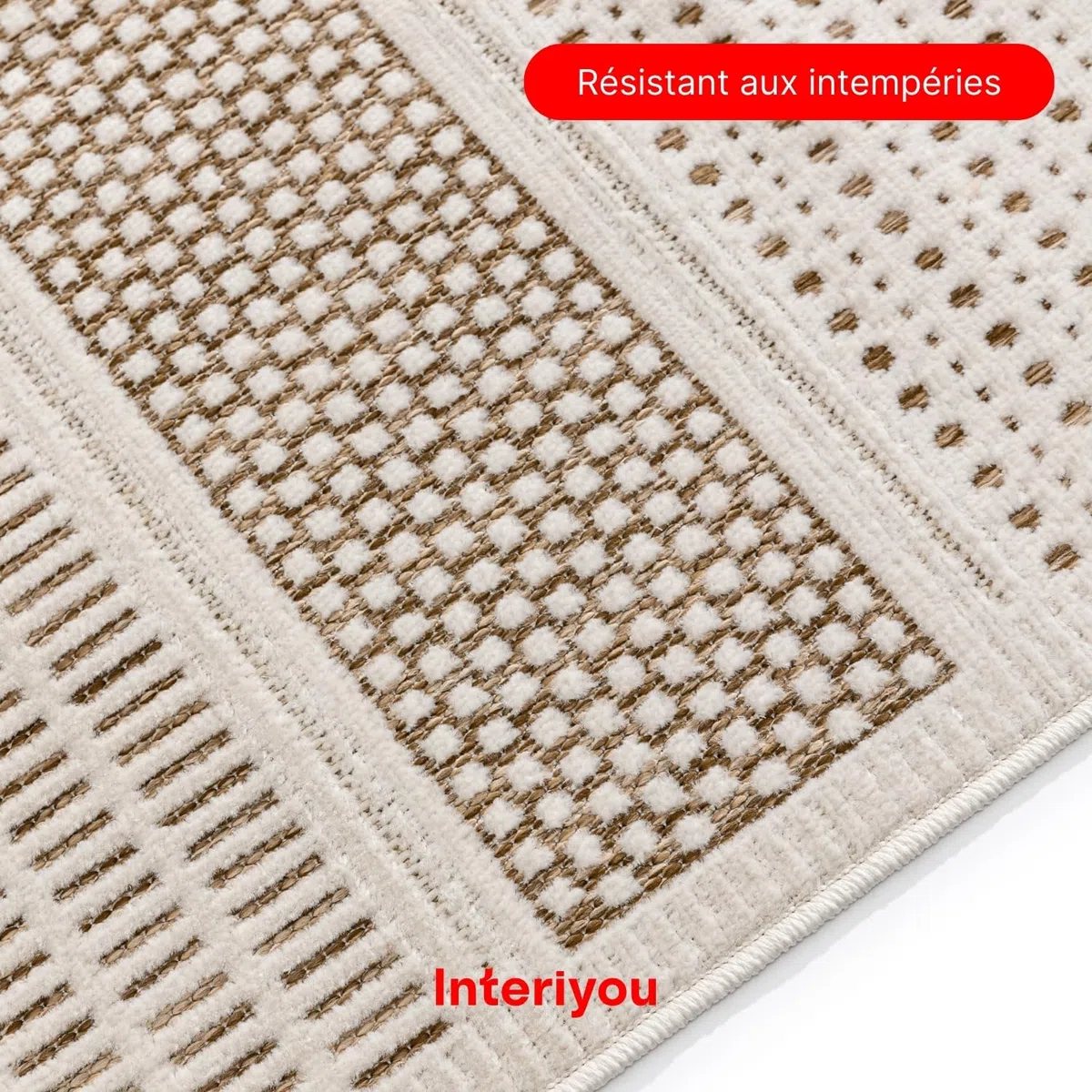Interiyou Tapis d'extérieur Kano résistant aux intempéries - 80 x 300 cm - Crème/beige - Imperméable - Pour balcon, terrasse, jardin - Tapis d'extérieur - Convient également pour salon, chambre à