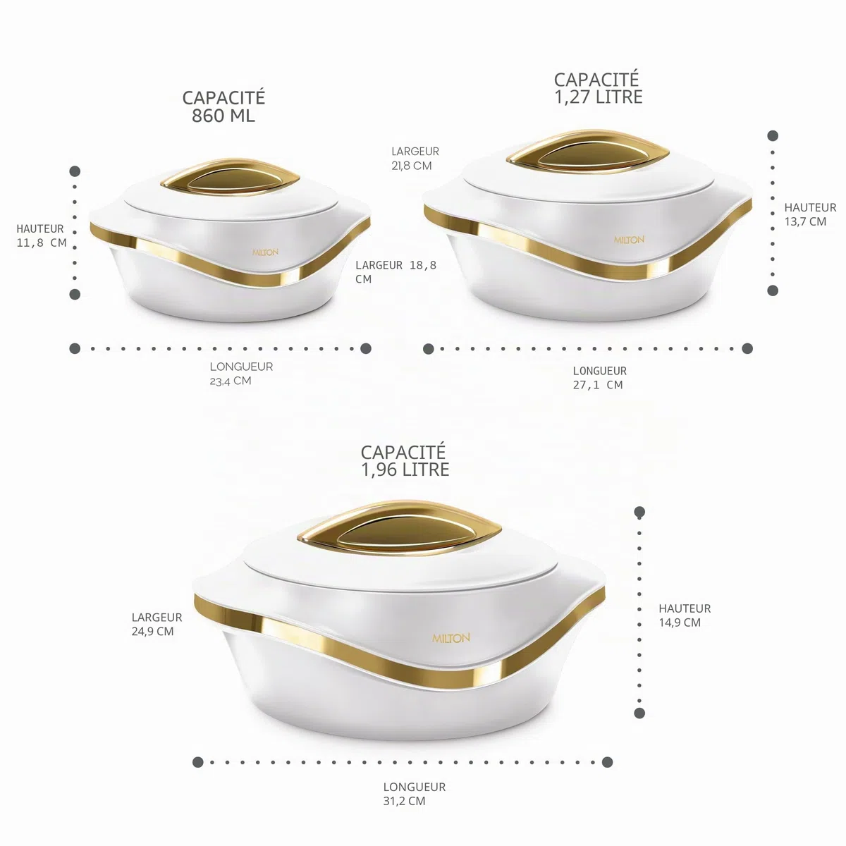 MILTON Lot de 3 cocottes isothermes avec couvercle 2,1/1,5/1 pinte – Bol de service thermique pour soupe/salade – Récipient à aliments chauds en acier inoxydable – Meilleur cadeau pour les mamans
