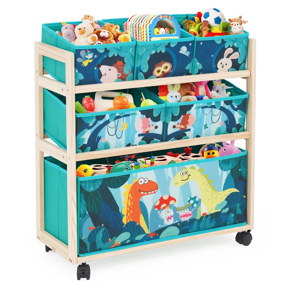 HOMCENT Organisateur de Jouets pour Enfants avec Roues et 6 bacs pour Ranger Les Jouets pour la Chambre des Enfants Chambre des garçons Filles, Vert 64x28x60 cm