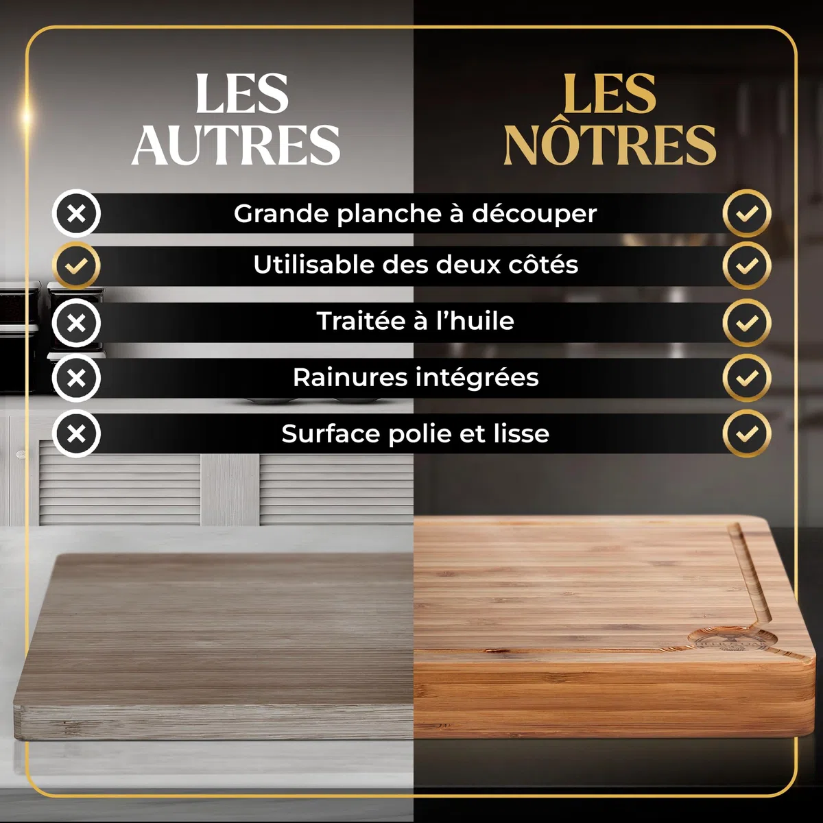 Deer & Oak Planche à découper extra large – Bloc de boucher en bambou de qualité supérieure, 40 x 30 x 3.8 cm, planche à découper en bois pour cuisine, planche à découper très résistante