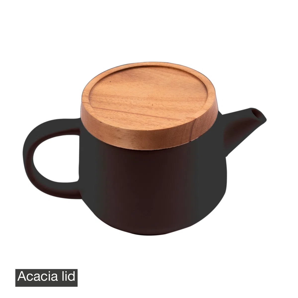 Point-Virgule Théière avec infuseur à thé en INOX, Service a The avec Couvercle, sous-Verre en Acacia, Noir, 600ml